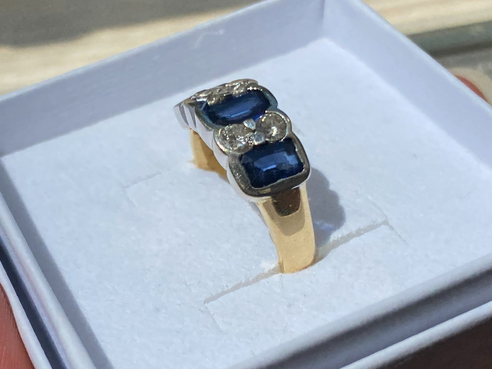 Vintage Damenring Ring Gelbgold 18K 750 Saphire Diamanten Gr 54,5