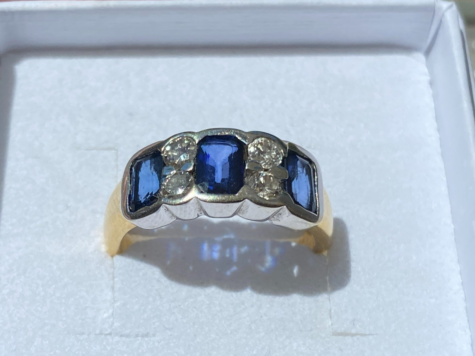 Vintage Damenring Ring Gelbgold 18K 750 Saphire Diamanten Gr 54,5