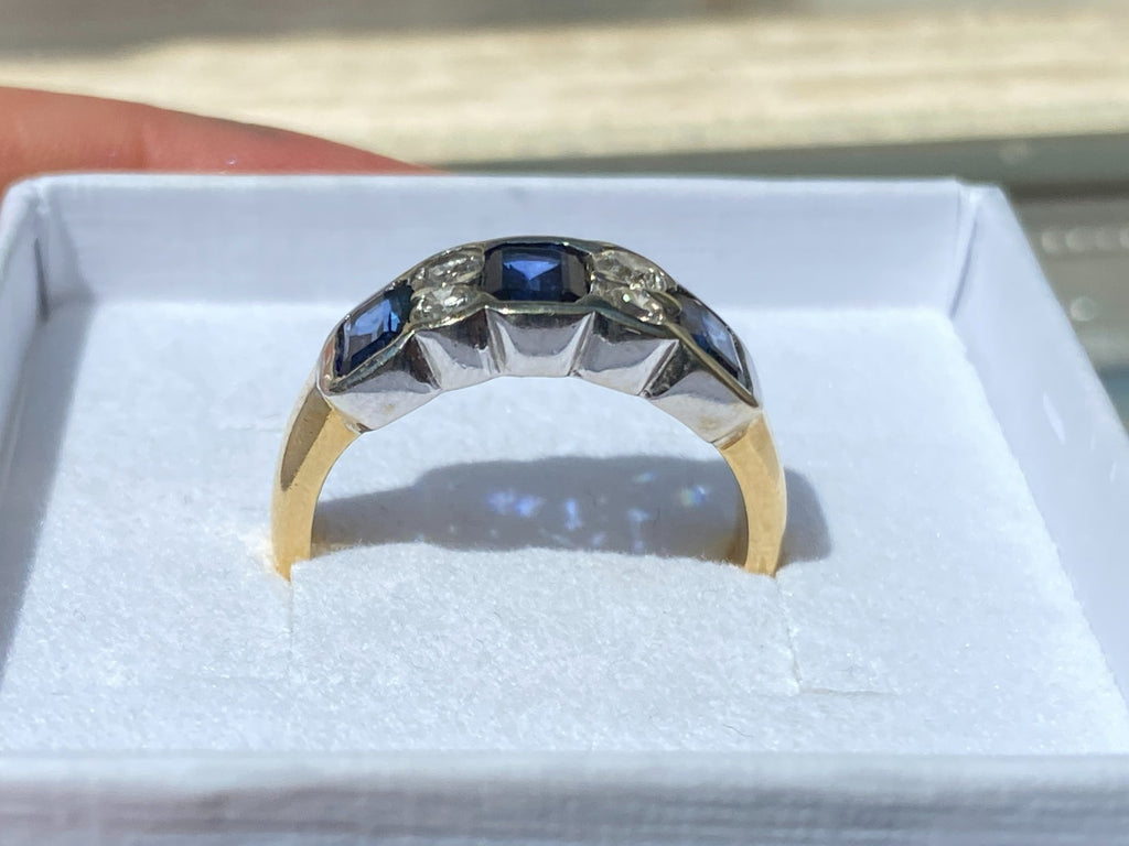 Vintage Damenring Ring Gelbgold 18K 750 Saphire Diamanten Gr 54,5