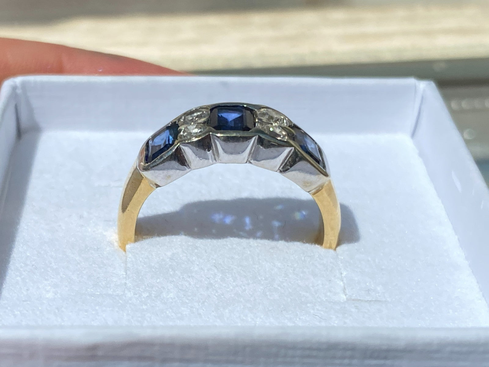 Vintage Damenring Ring Gelbgold 18K 750 Saphire Diamanten Gr 54,5