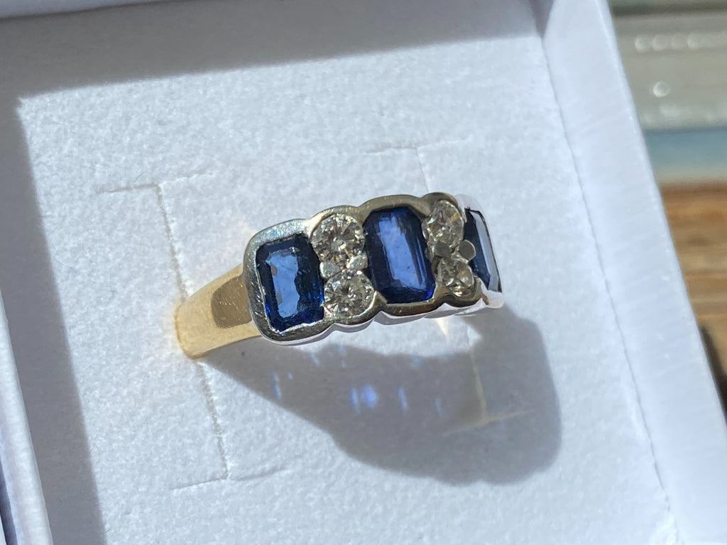 Vintage Damenring Ring Gelbgold 18K 750 Saphire Diamanten Gr 54,5