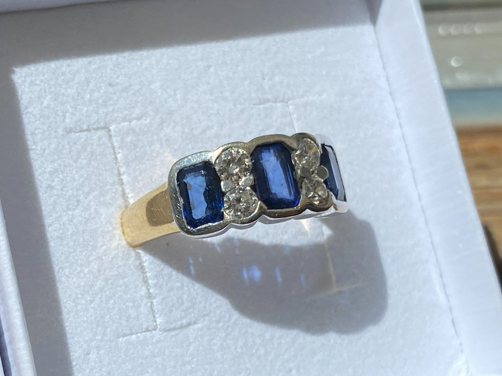 Vintage Damenring Ring Gelbgold 18K 750 Saphire Diamanten Gr 54,5