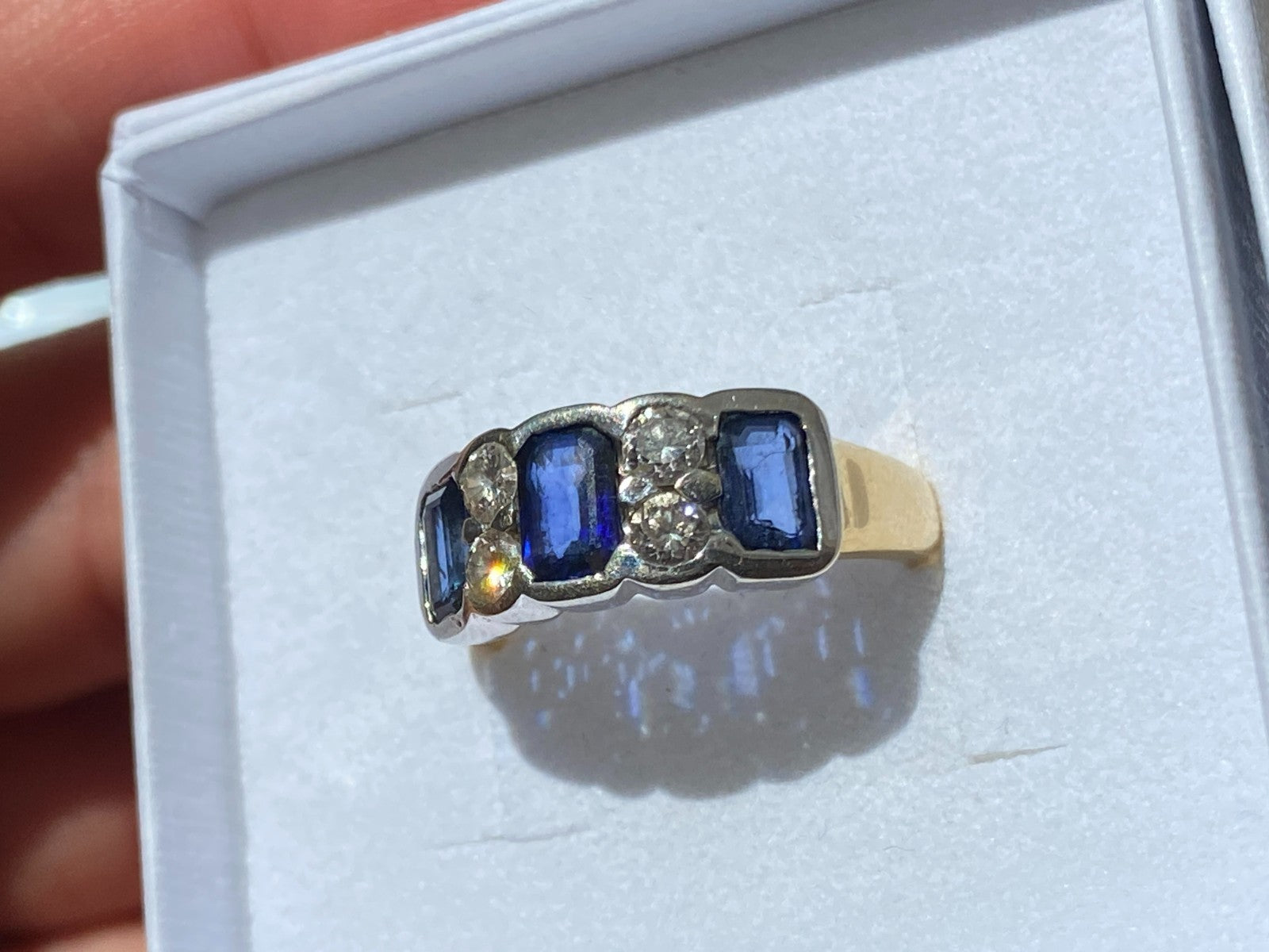 Vintage Damenring Ring Gelbgold 18K 750 Saphire Diamanten Gr 54,5