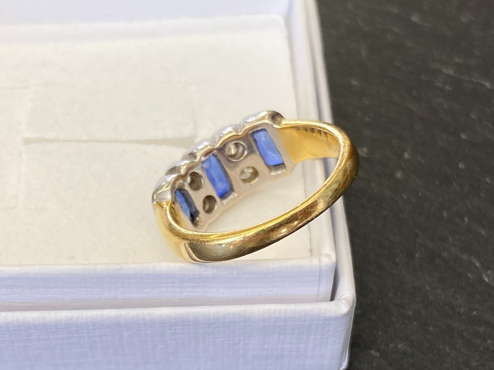 Vintage Damenring Ring Gelbgold 18K 750 Saphire Diamanten Gr 54,5