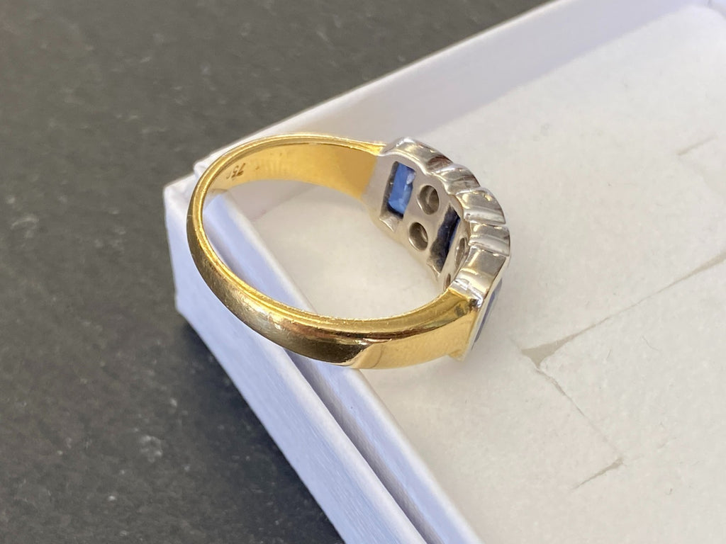 Vintage Damenring Ring Gelbgold 18K 750 Saphire Diamanten Gr 54,5