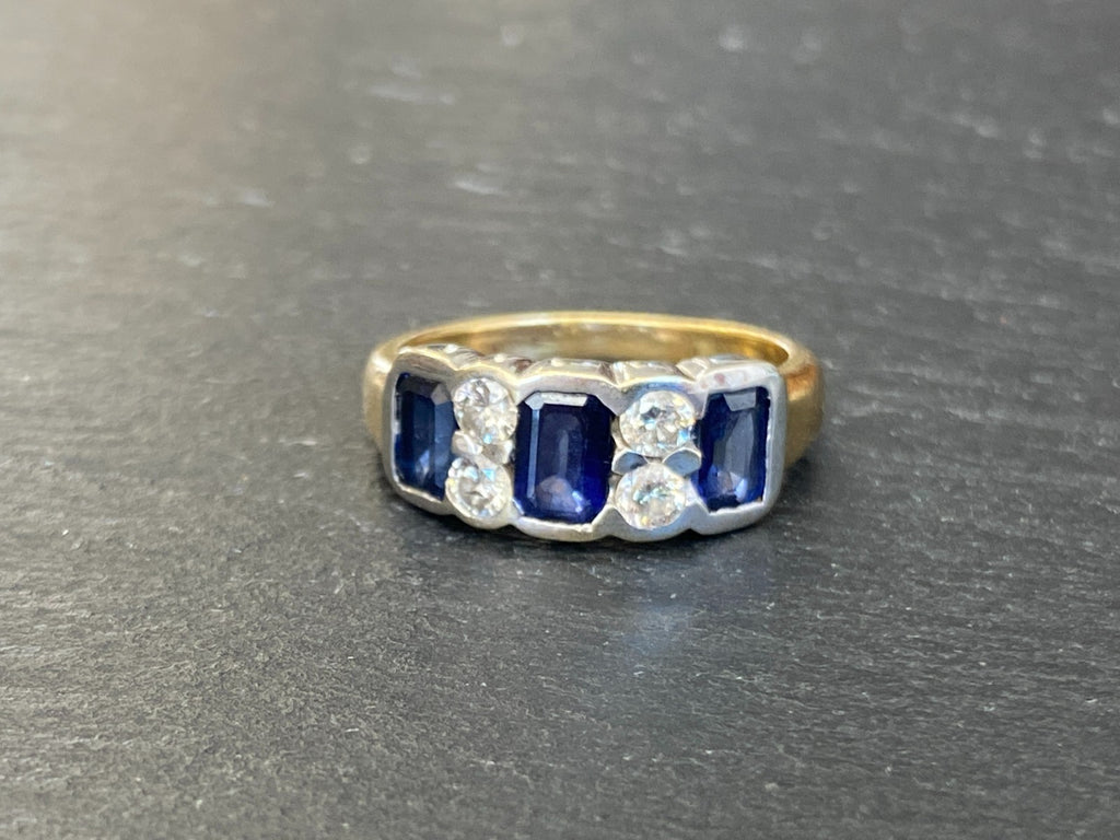 Vintage Damenring Ring Gelbgold 18K 750 Saphire Diamanten Gr 54,5