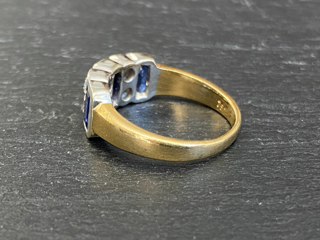 Vintage Damenring Ring Gelbgold 18K 750 Saphire Diamanten Gr 54,5