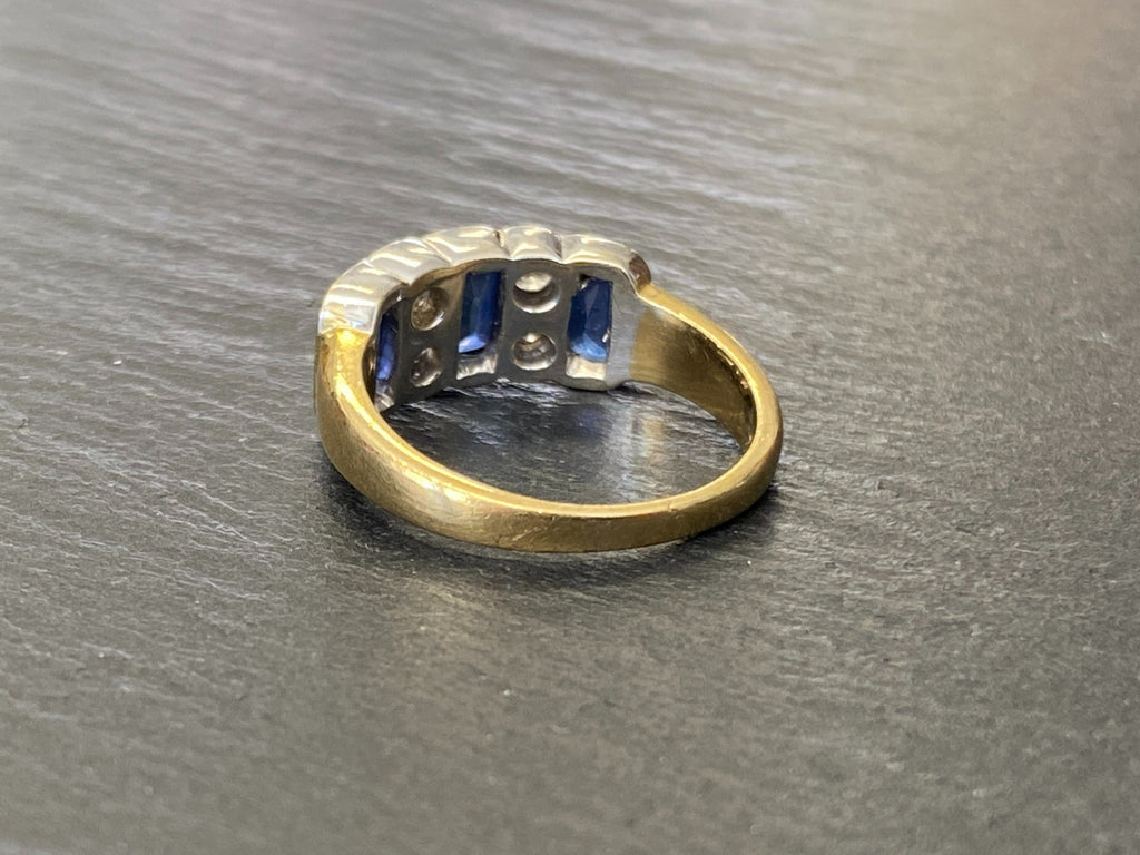 Vintage Damenring Ring Gelbgold 18K 750 Saphire Diamanten Gr 54,5