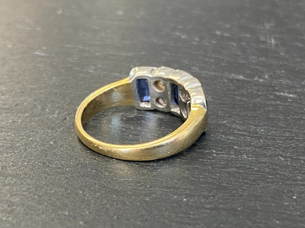 Vintage Damenring Ring Gelbgold 18K 750 Saphire Diamanten Gr 54,5