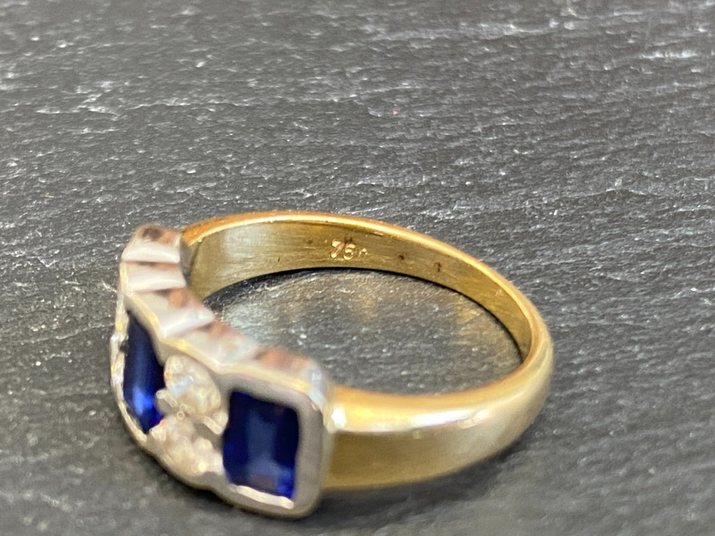 Vintage Damenring Ring Gelbgold 18K 750 Saphire Diamanten Gr 54,5