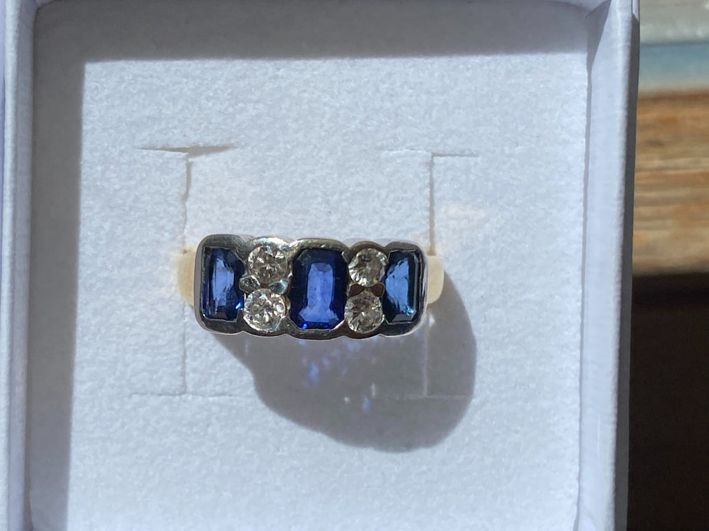 Vintage Damenring Ring Gelbgold 18K 750 Saphire Diamanten Gr 54,5
