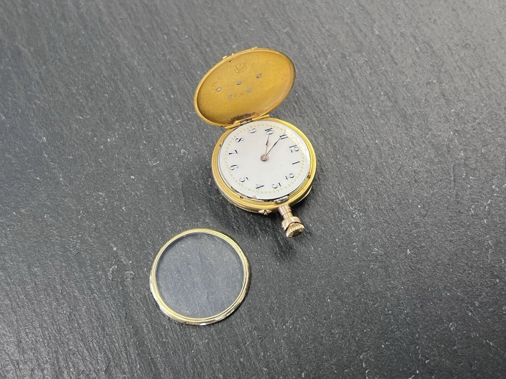 Damen Taschenuhr Drei Deckel Gold 14K Diamanten defekt 17,92g Gesamt