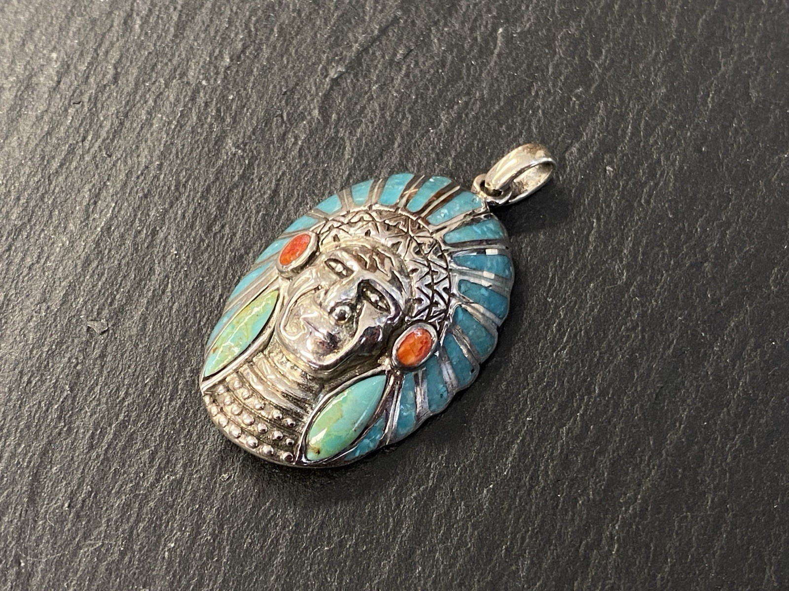 KETTENANHÄNGER STERLING SILBER 925 EMAILLE TÜRKIS ANHÄNGER