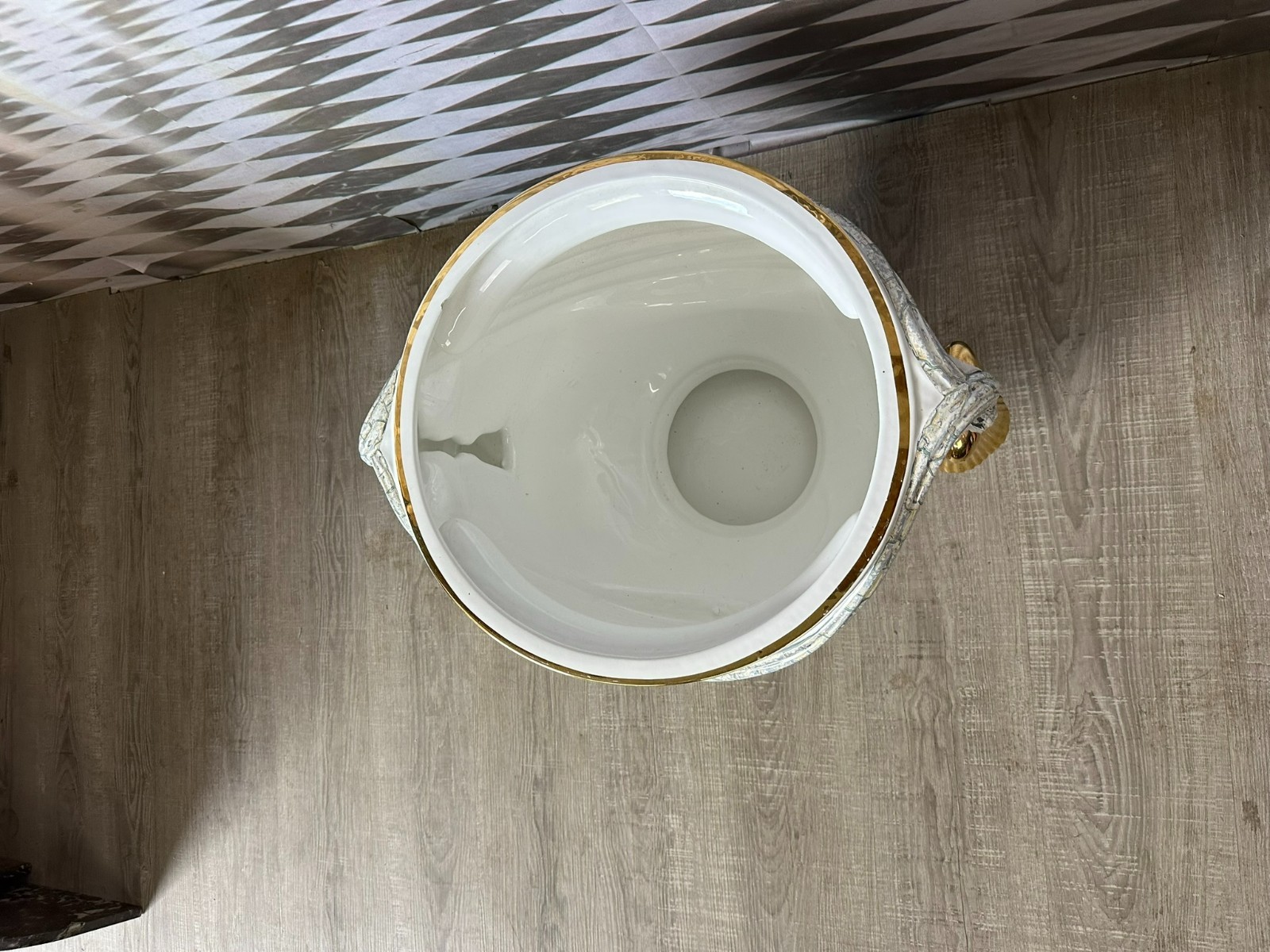 GROSSER BLUMENTOPF CACHEPOT AUS KERAMIK MARMORIERUNG VERGOLDUNG – Bild 5