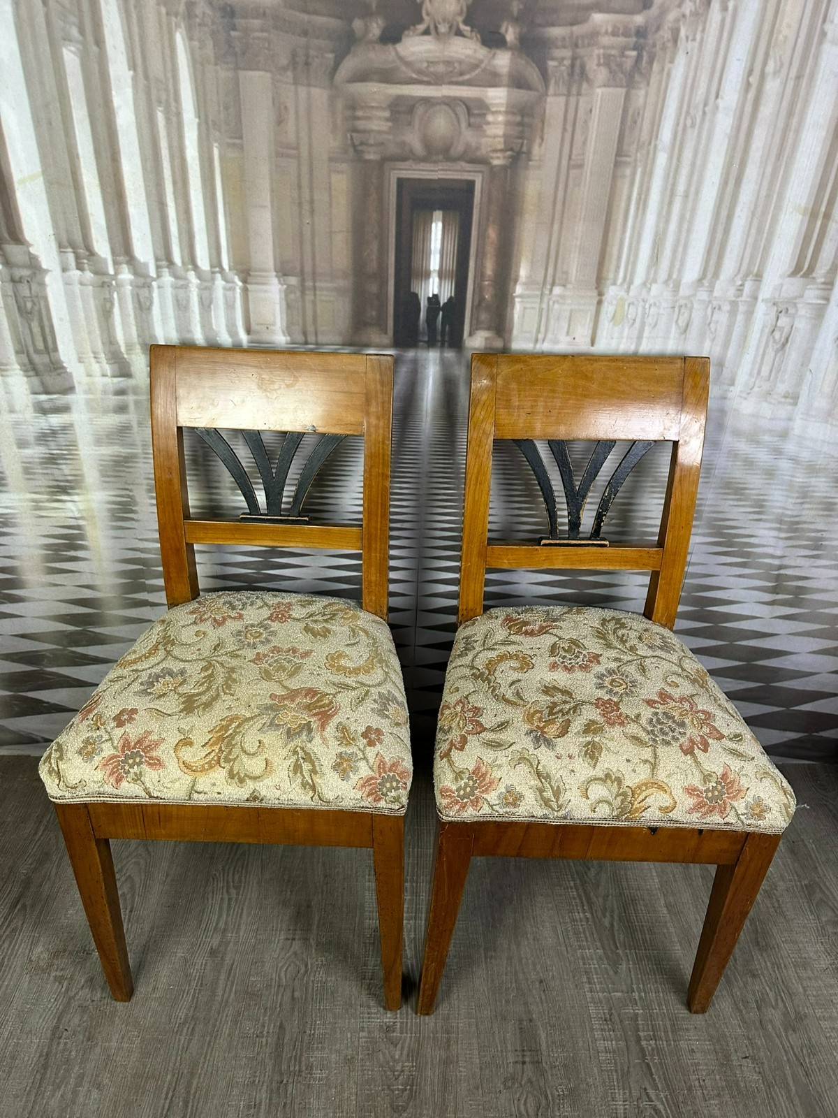 PAAR ANTIKE BIEDERMEIER STÜHLE MITTE 19 TES JHDT NUSSBAUM EBONISIERUNG