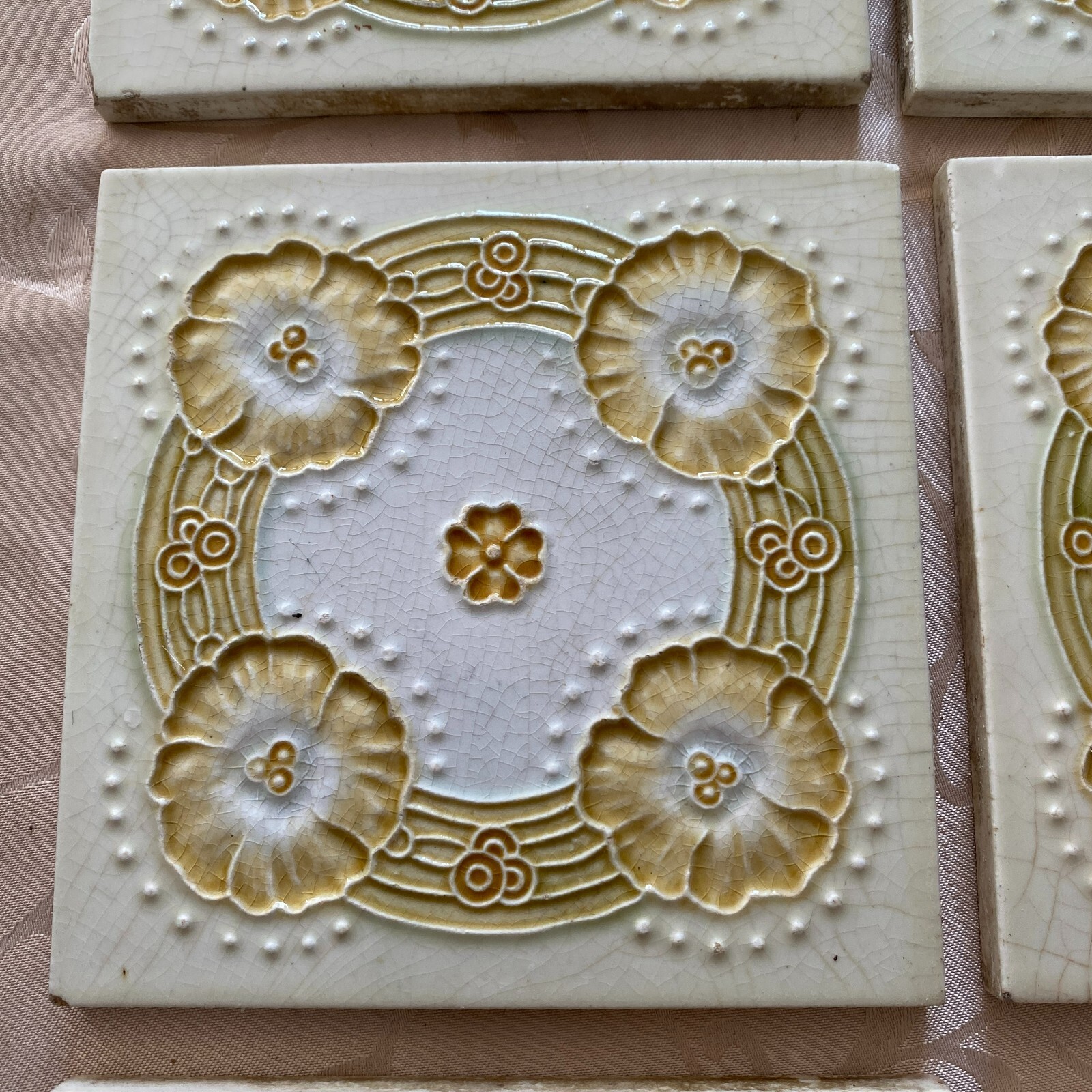ANTIKE JUGENDSTIL FLIESEN 9 STÜCK SET KACHELN UM 1910 15x15cm AUS KERAMIK – Bild 11
