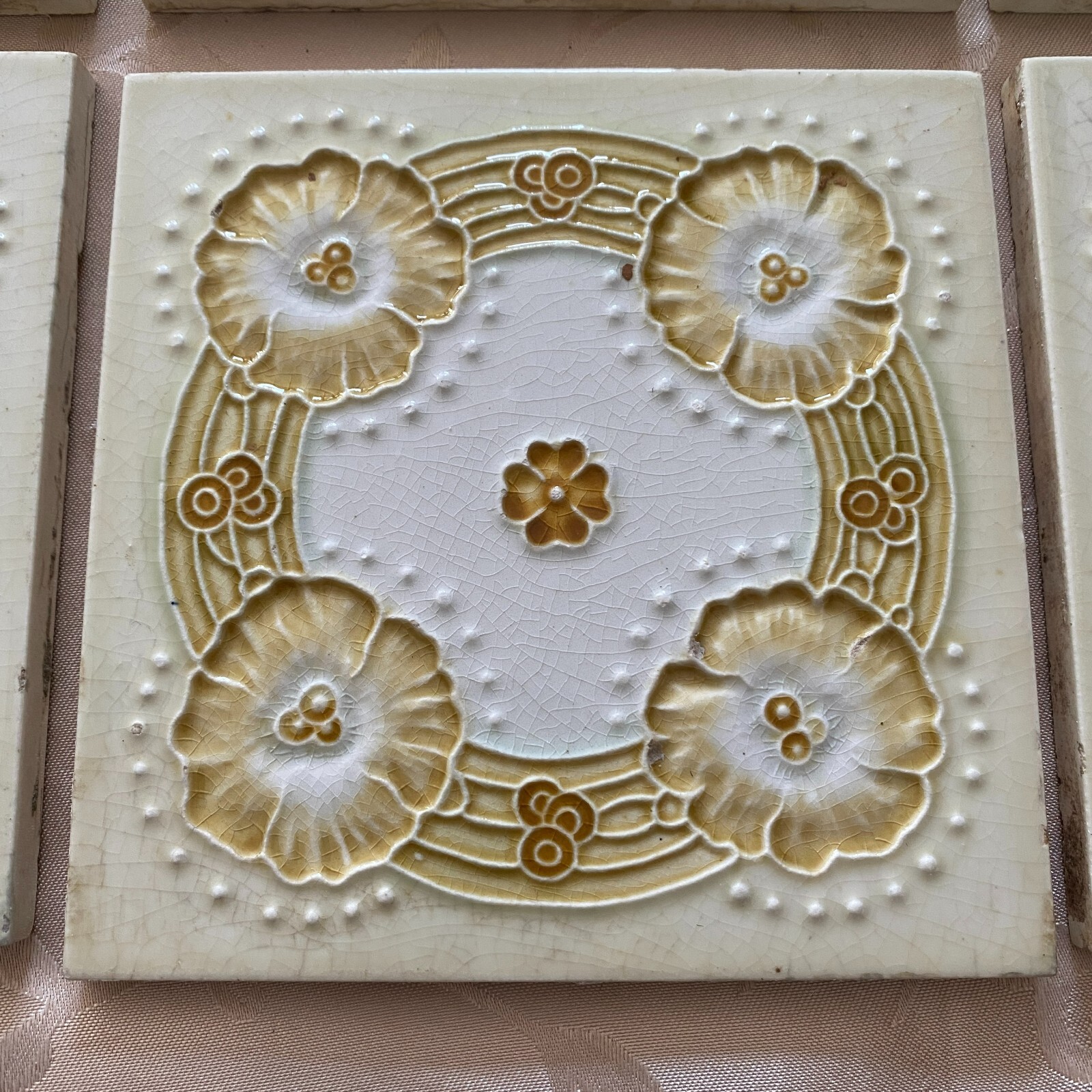 ANTIKE JUGENDSTIL FLIESEN 9 STÜCK SET KACHELN UM 1910 15x15cm AUS KERAMIK – Bild 16