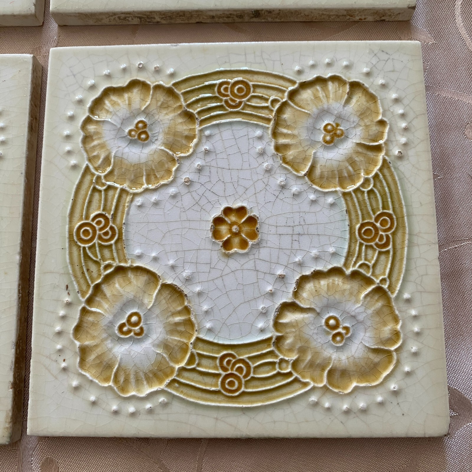 ANTIKE JUGENDSTIL FLIESEN 9 STÜCK SET KACHELN UM 1910 15x15cm AUS KERAMIK – Bild 17