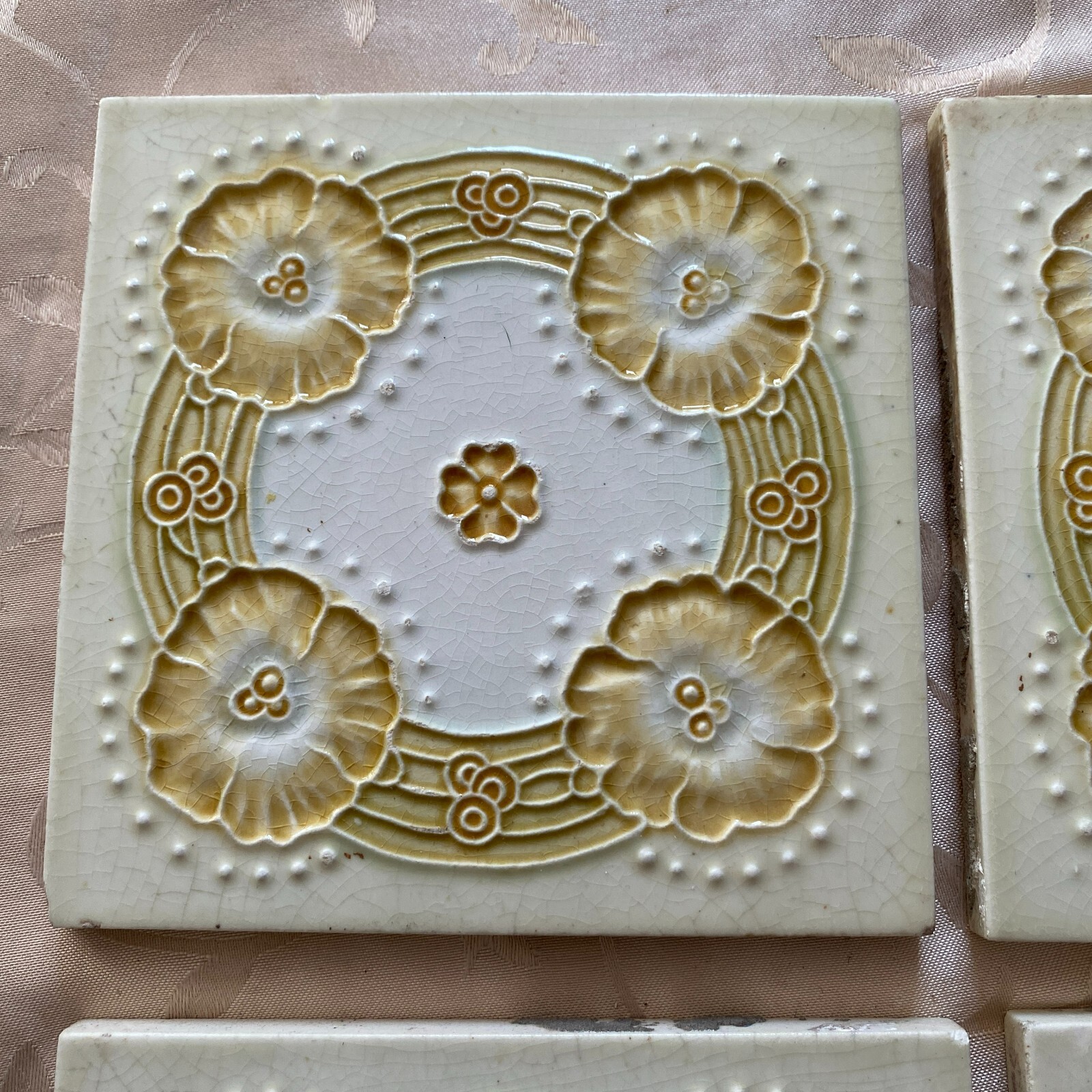 ANTIKE JUGENDSTIL FLIESEN 9 STÜCK SET KACHELN UM 1910 15x15cm AUS KERAMIK – Bild 4