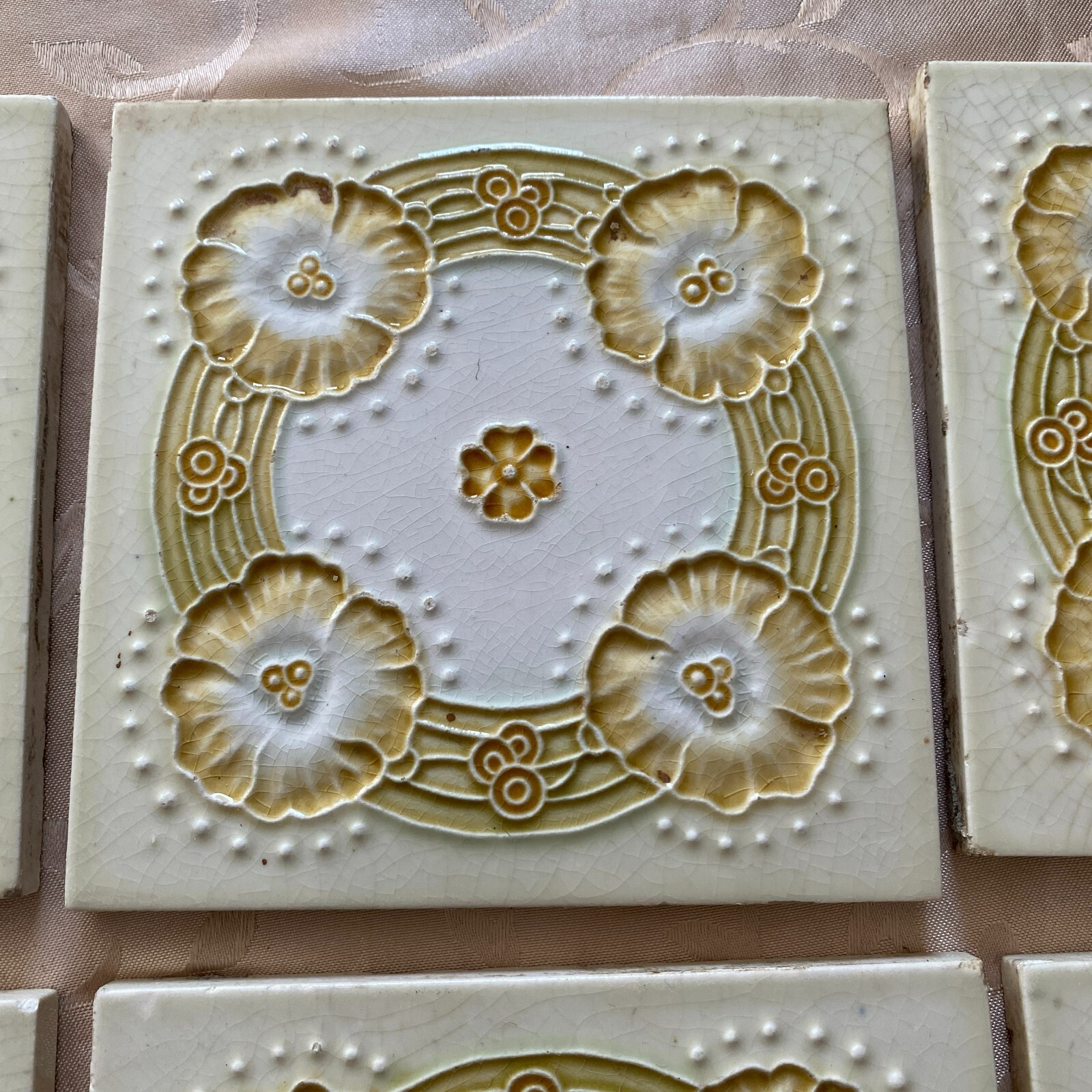 ANTIKE JUGENDSTIL FLIESEN 9 STÜCK SET KACHELN UM 1910 15x15cm AUS KERAMIK – Bild 5