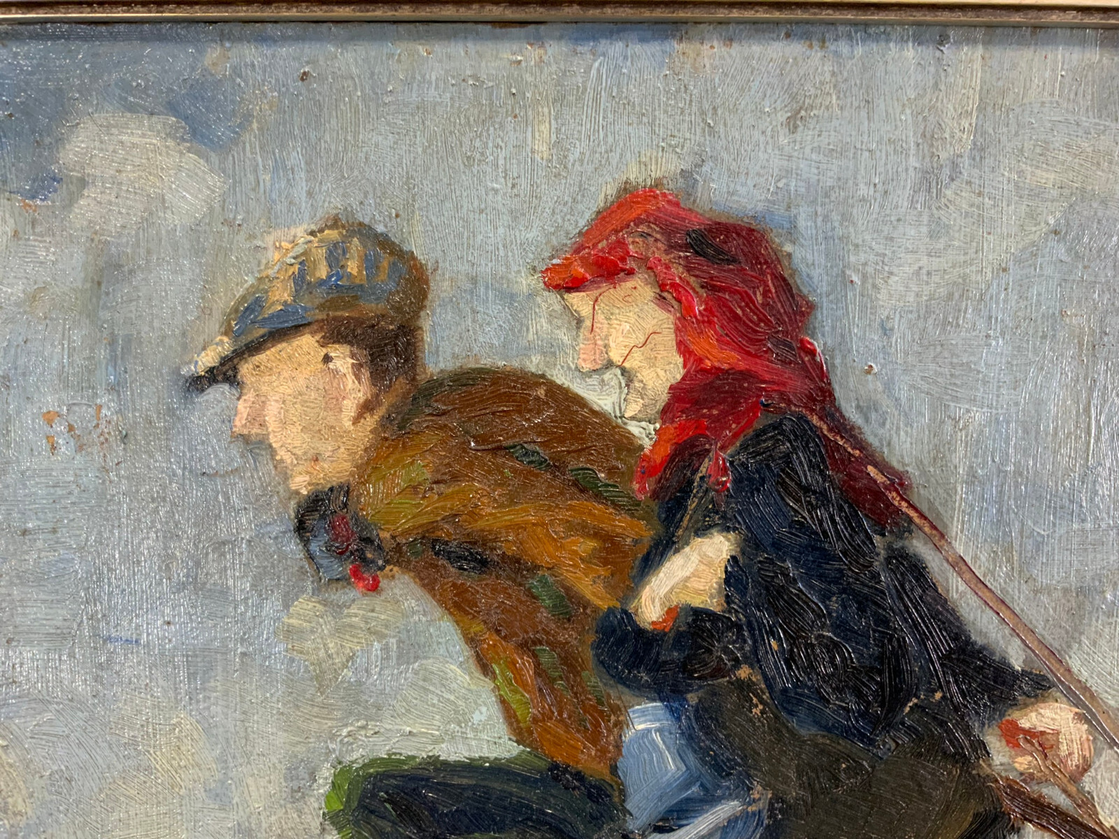 ÖLGEMÄLDE PERSONEN MIT KARREN SIGNIERT GERAHMT GESAMT 48x38cm – Bild 4