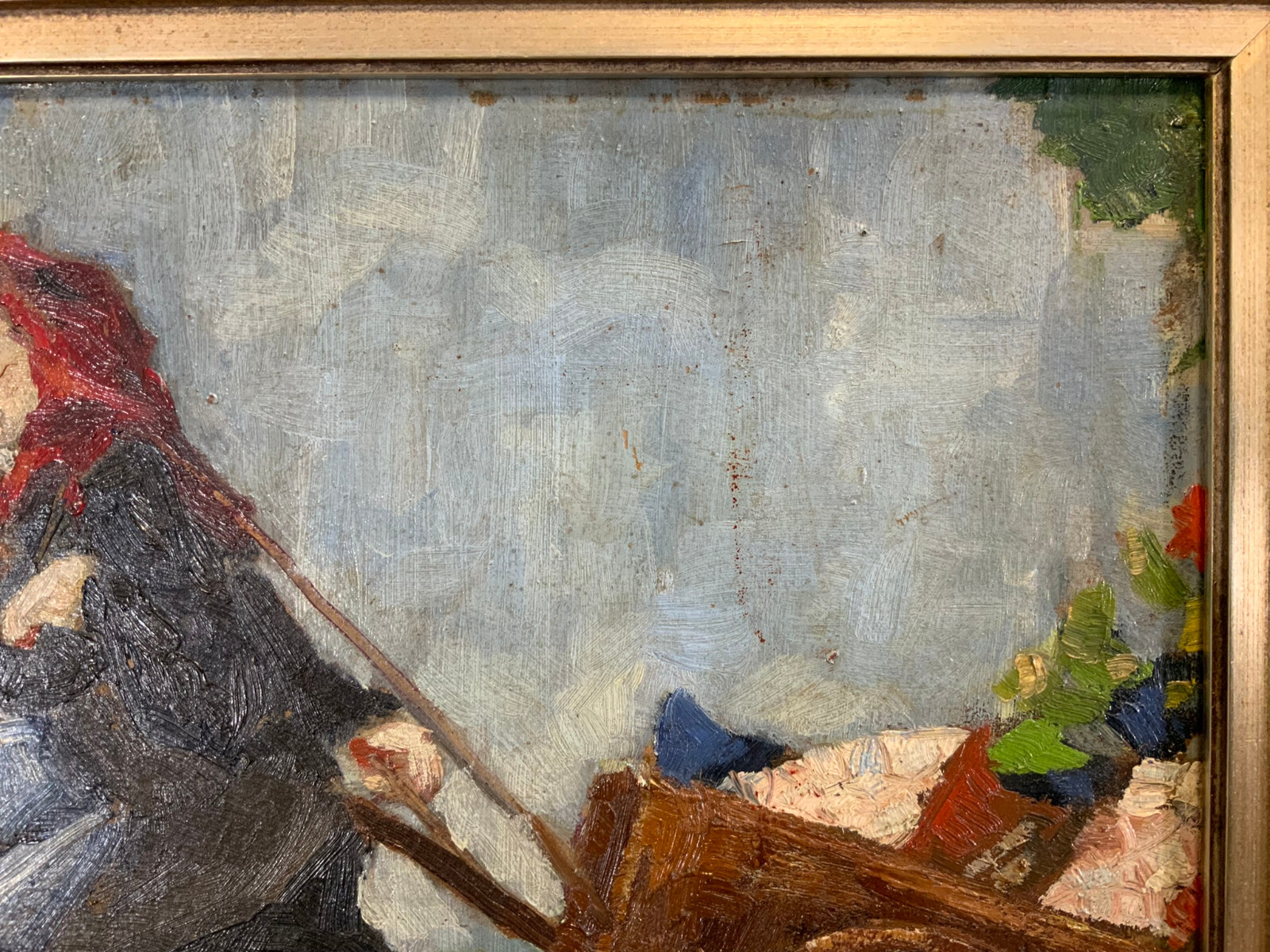 ÖLGEMÄLDE PERSONEN MIT KARREN SIGNIERT GERAHMT GESAMT 48x38cm – Bild 6