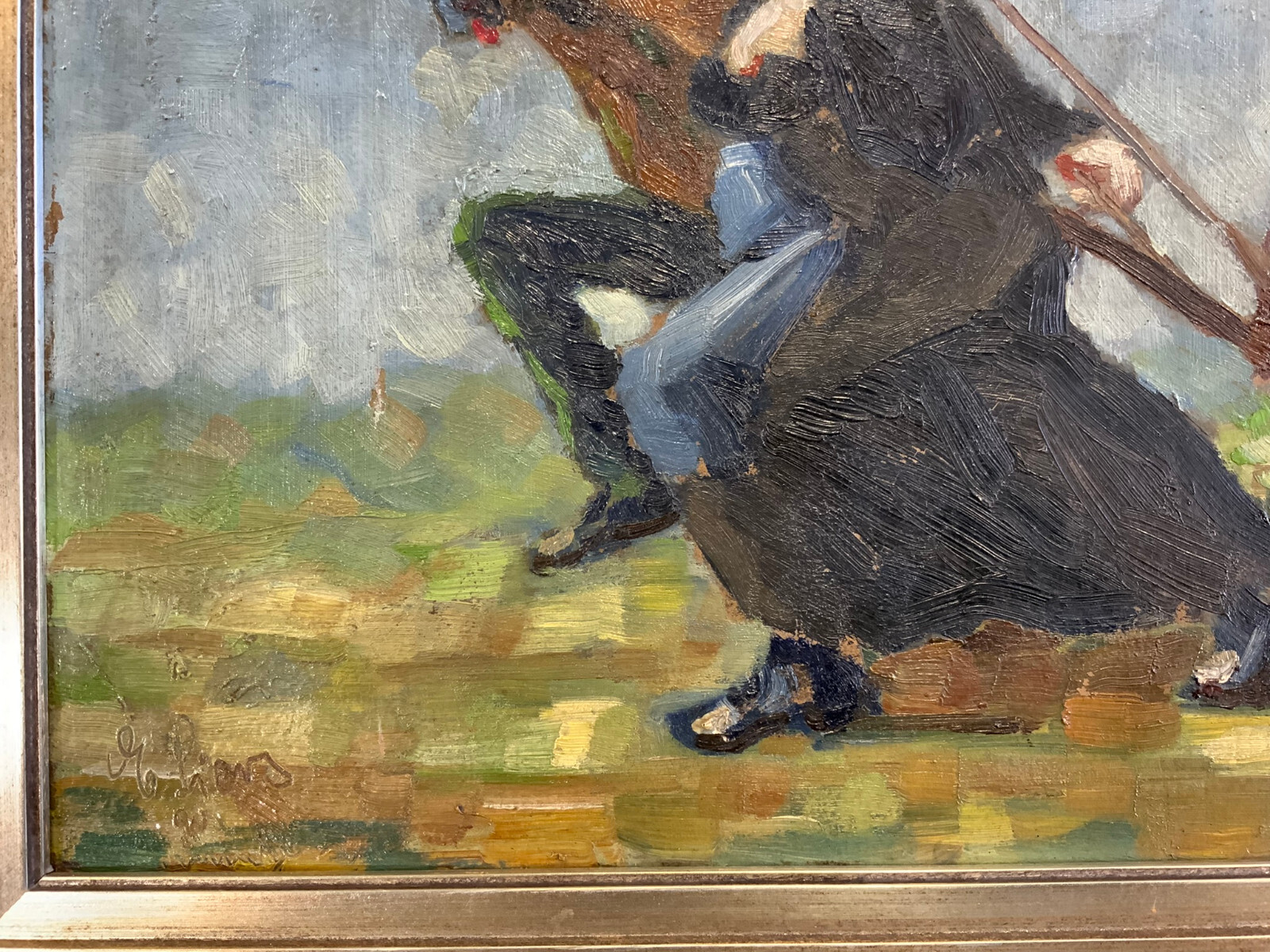 ÖLGEMÄLDE PERSONEN MIT KARREN SIGNIERT GERAHMT GESAMT 48x38cm – Bild 7