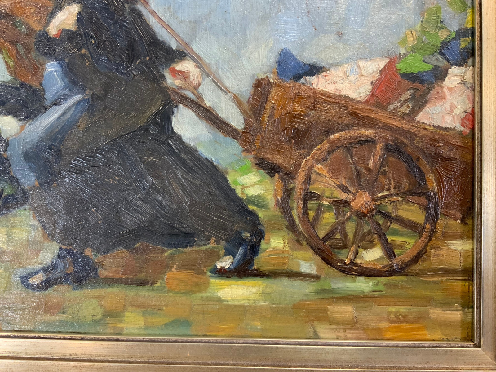 ÖLGEMÄLDE PERSONEN MIT KARREN SIGNIERT GERAHMT GESAMT 48x38cm – Bild 8