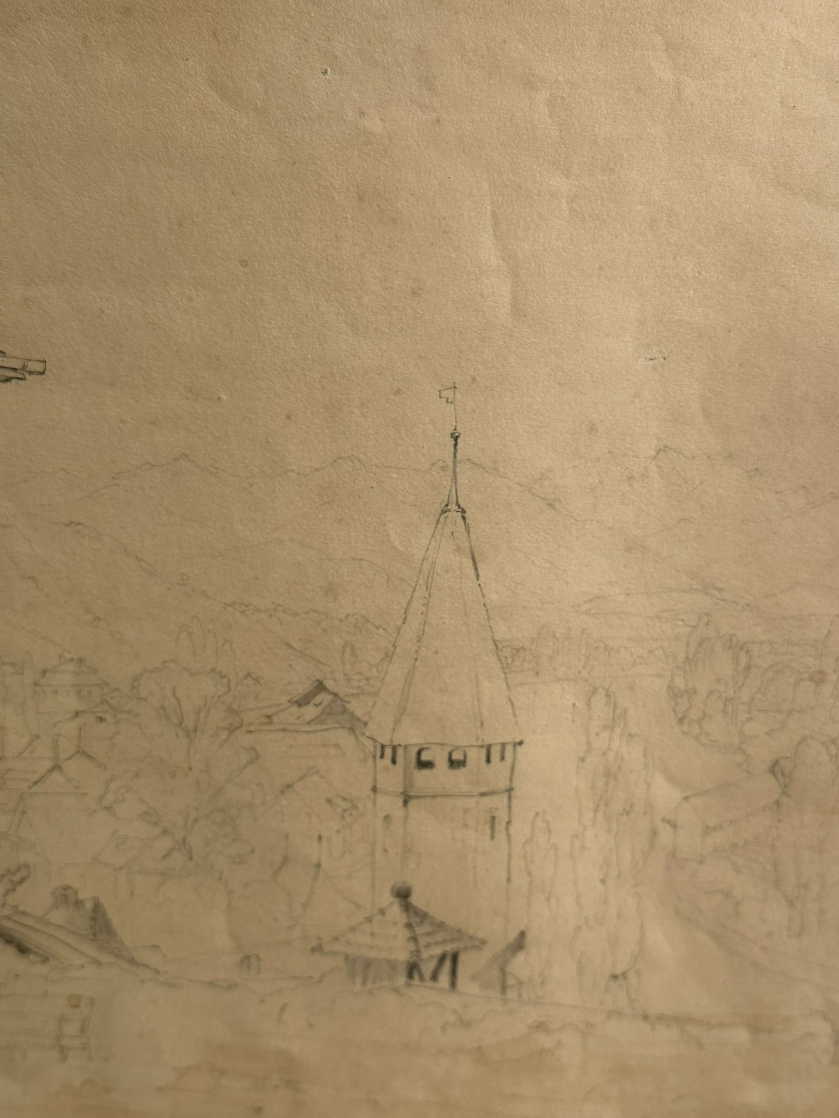 ANTIKE ZEICHNUNG VON 1840 SIGNIERT THUN LANDSCHAFT – Bild 6