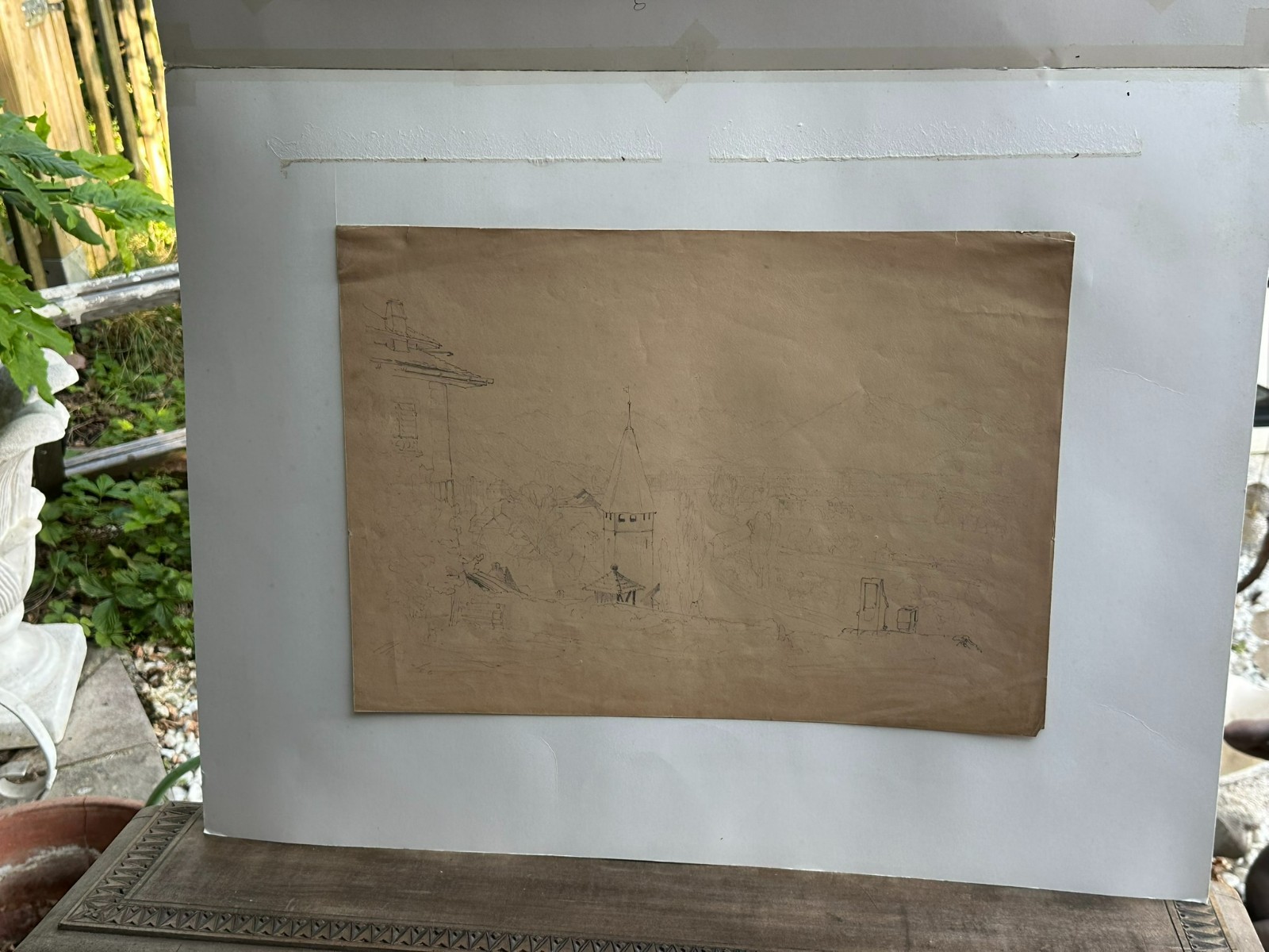 ANTIKE ZEICHNUNG VON 1840 SIGNIERT THUN LANDSCHAFT – Bild 8