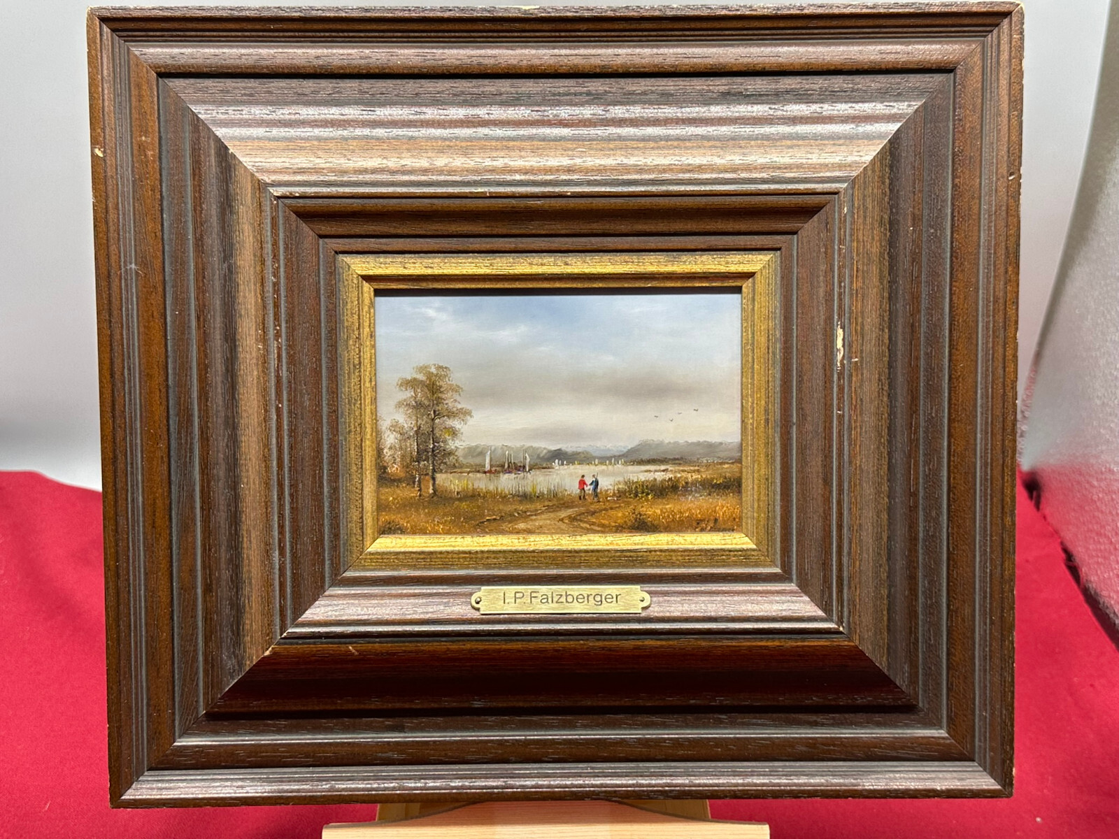 ÖLGEMÄLDE PRUNKRAHMEN PERSONEN LANDSCHAFT STARNBERGER SEE Ignaz Peter FALZBERGER