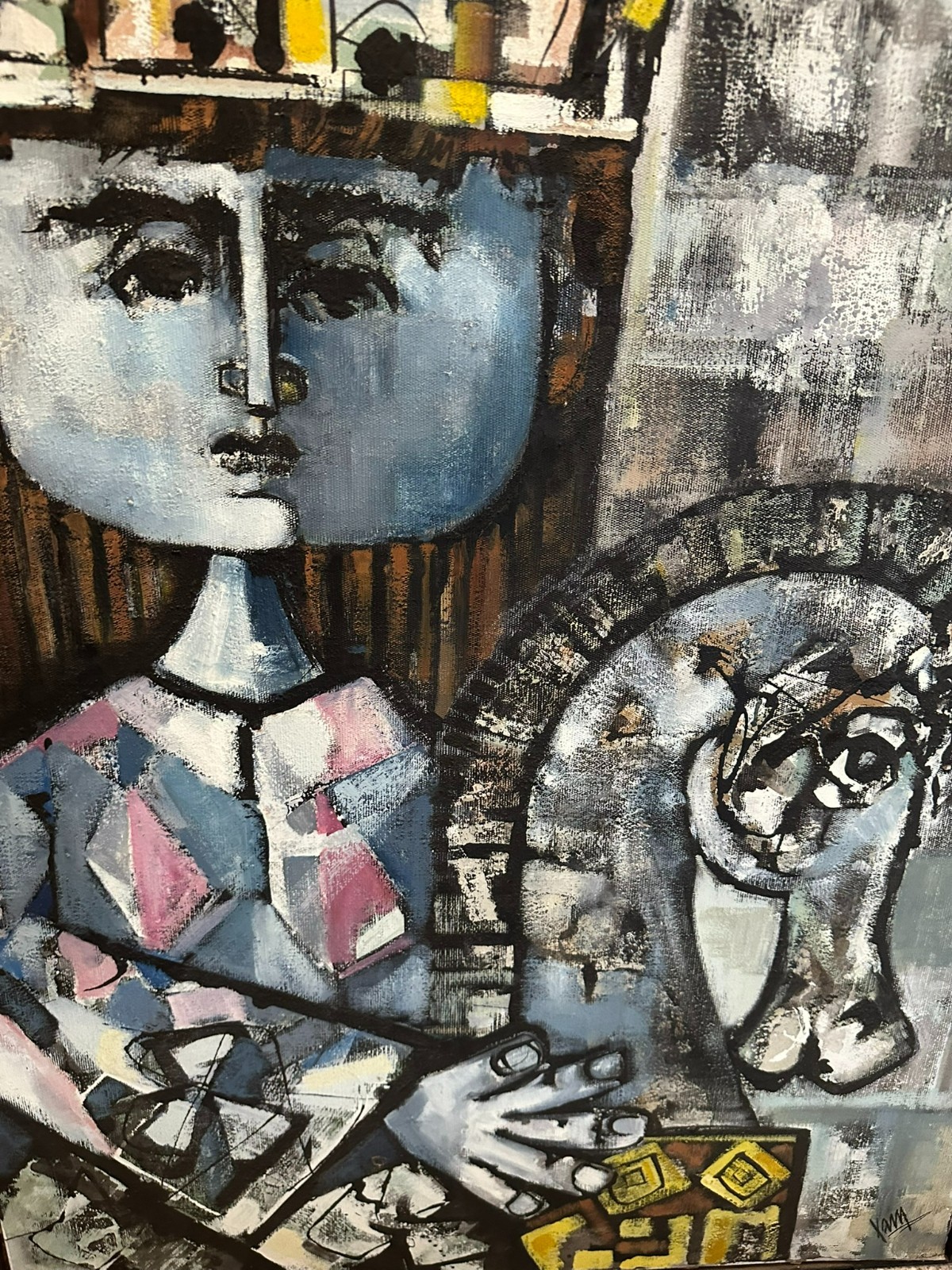 XAM Pedro QUETGLAS FERRER (1915-2001) ÖLGEMÄLDE KIND ALS KÖNIG MIT SCHAUKELPFERD