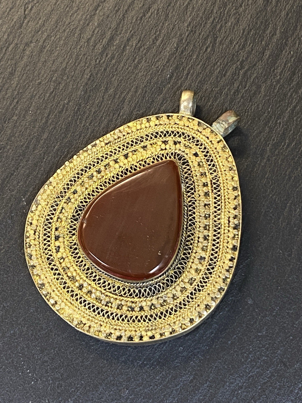 ANTIK ORIENT ORIENTALISCH ANHÄNGER SILBER TROPFENFORM ACHAT