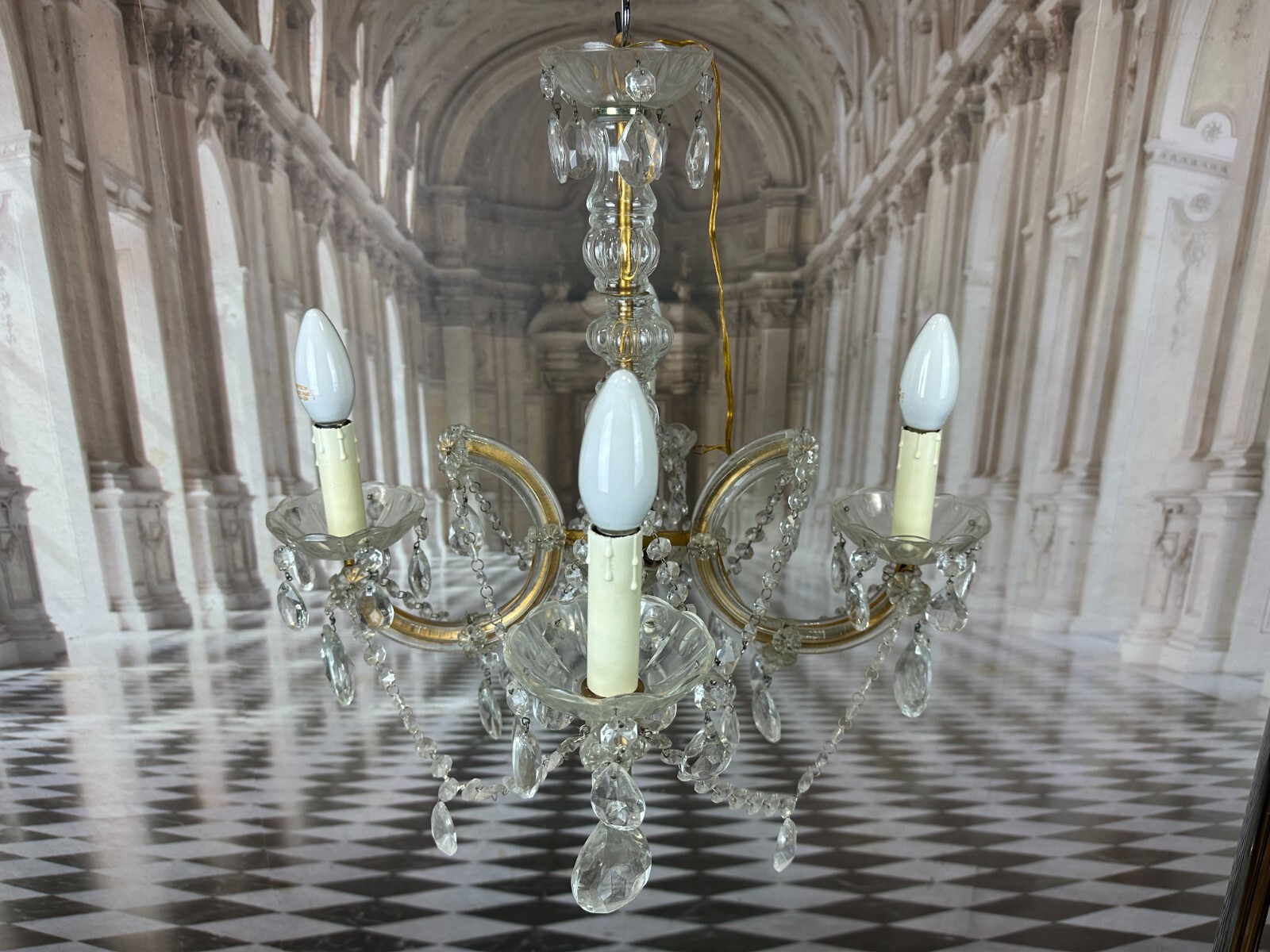 DECKENLEUCHTER AUS GLAS MIT BEHANG DECKENLAMPE PRUNKLEUCHTER KRONLEUCHTER