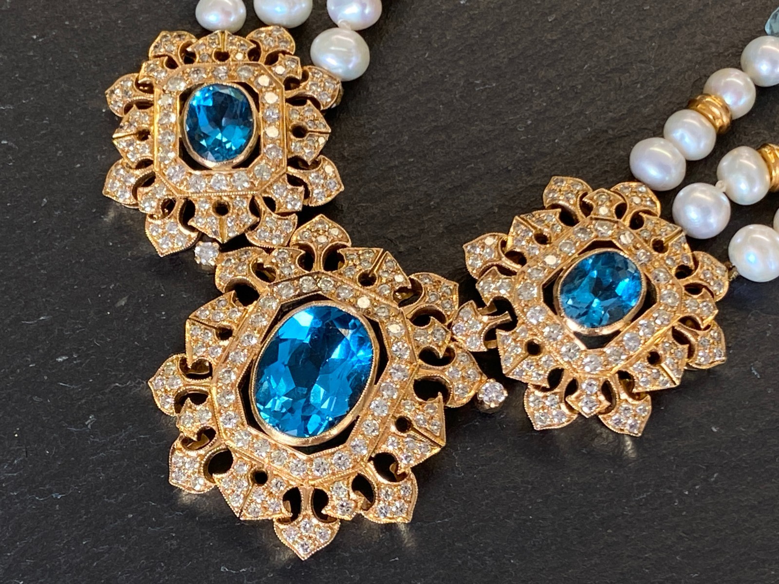 HERAUSRAGENDES COLLIER 18 K GELBGOLD 280 DIAMANTEN 2,67ct TOPAS 9,2ct AQUAMARIN – Bild 3