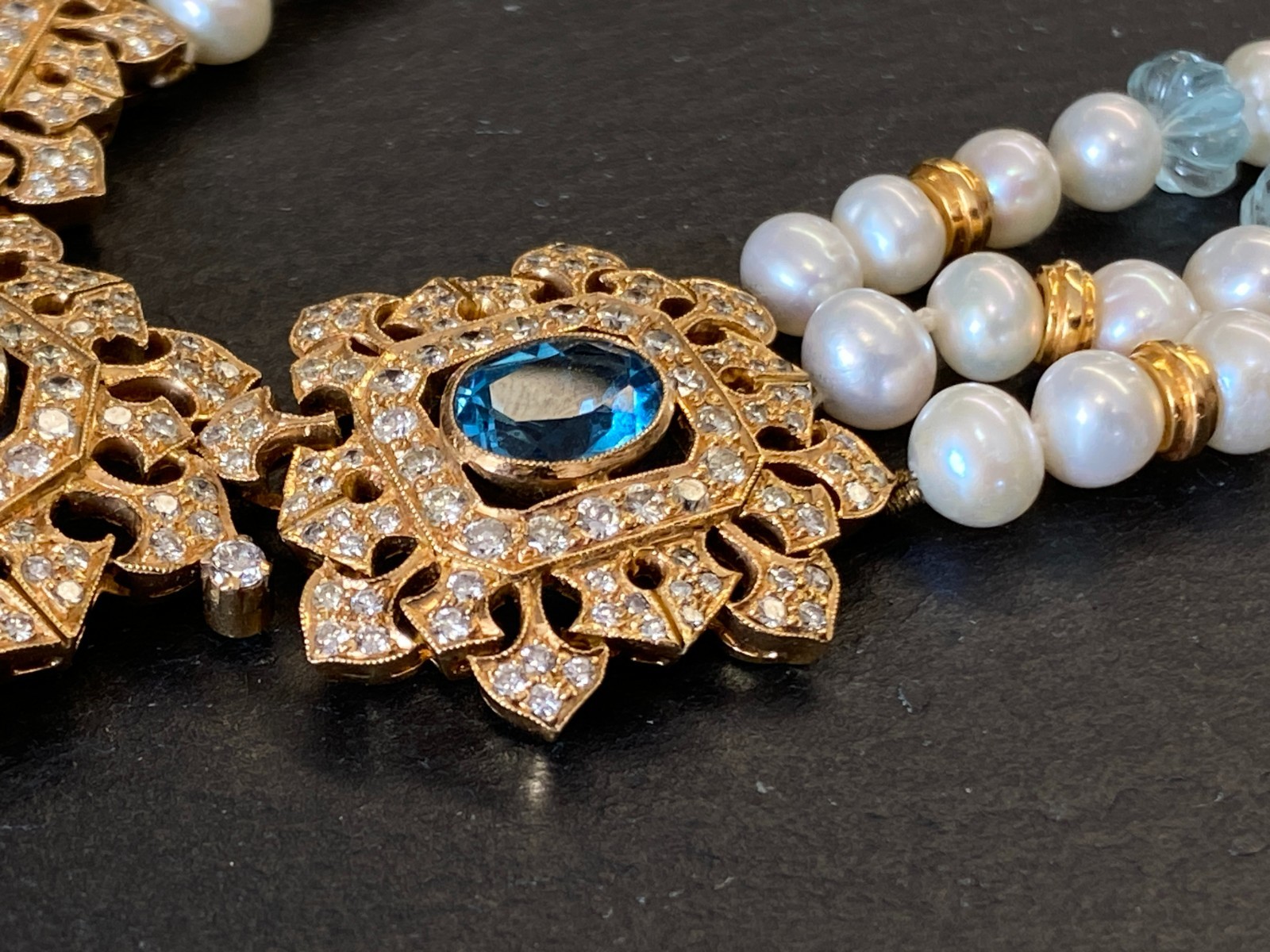 HERAUSRAGENDES COLLIER 18 K GELBGOLD 280 DIAMANTEN 2,67ct TOPAS 9,2ct AQUAMARIN – Bild 8