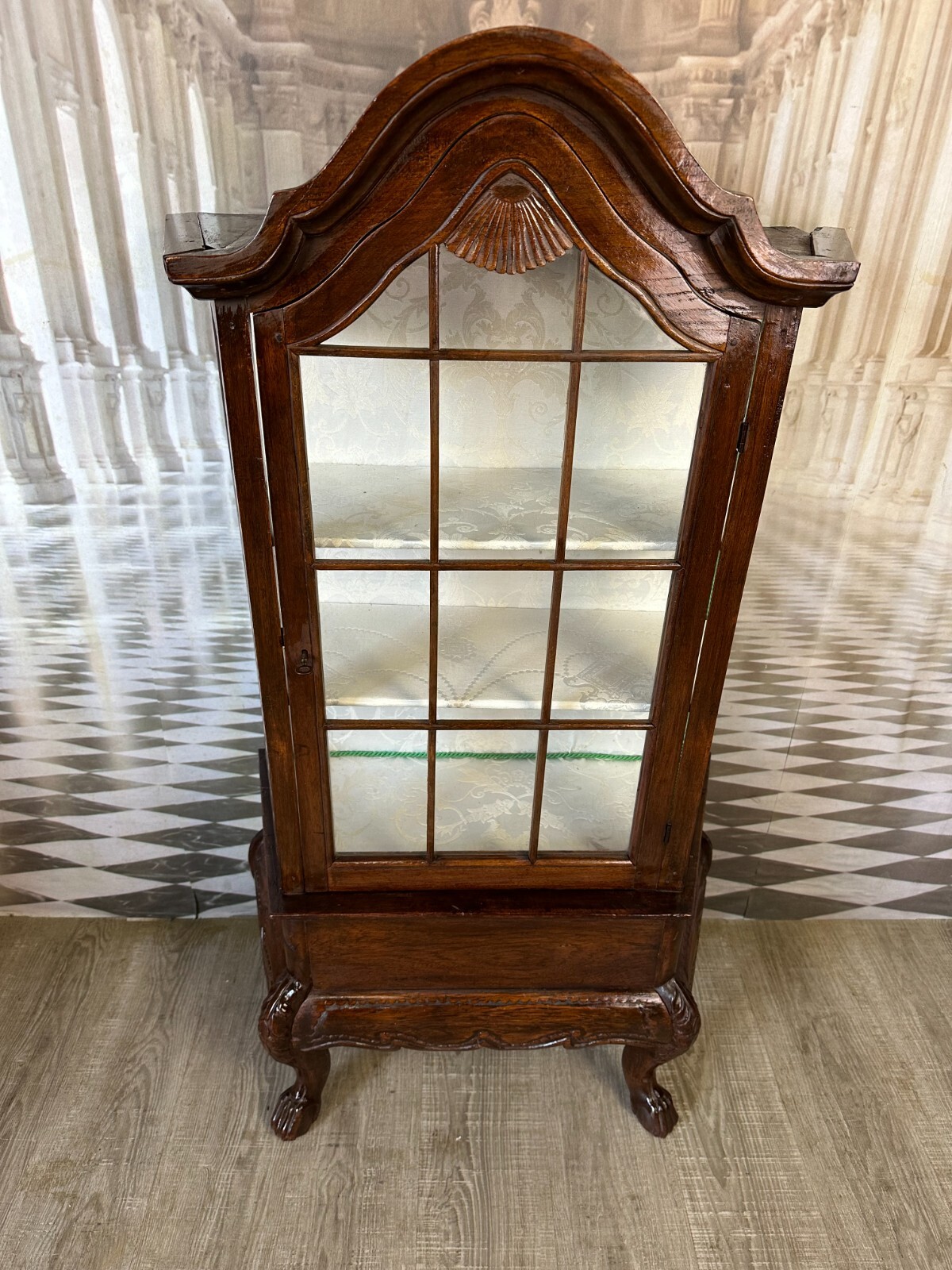 ANTIKE VITRINE UM 1900 MINIATURVITRINE 133cm KOLONIALMÖBEL AUS TEAKHOLZ
