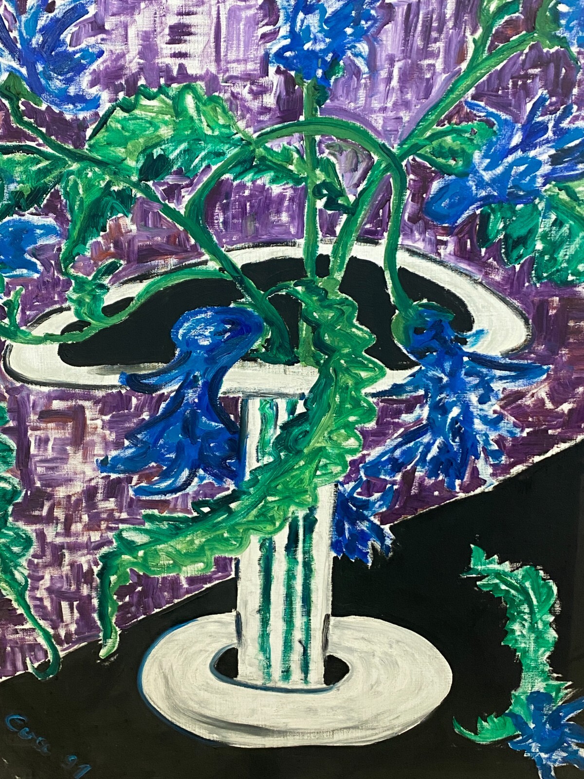 XXXL GEMÄLDE ACRYLGEMÄLDE AUF LEINWAND 130x150cm BLUMEN AUF SÄULE