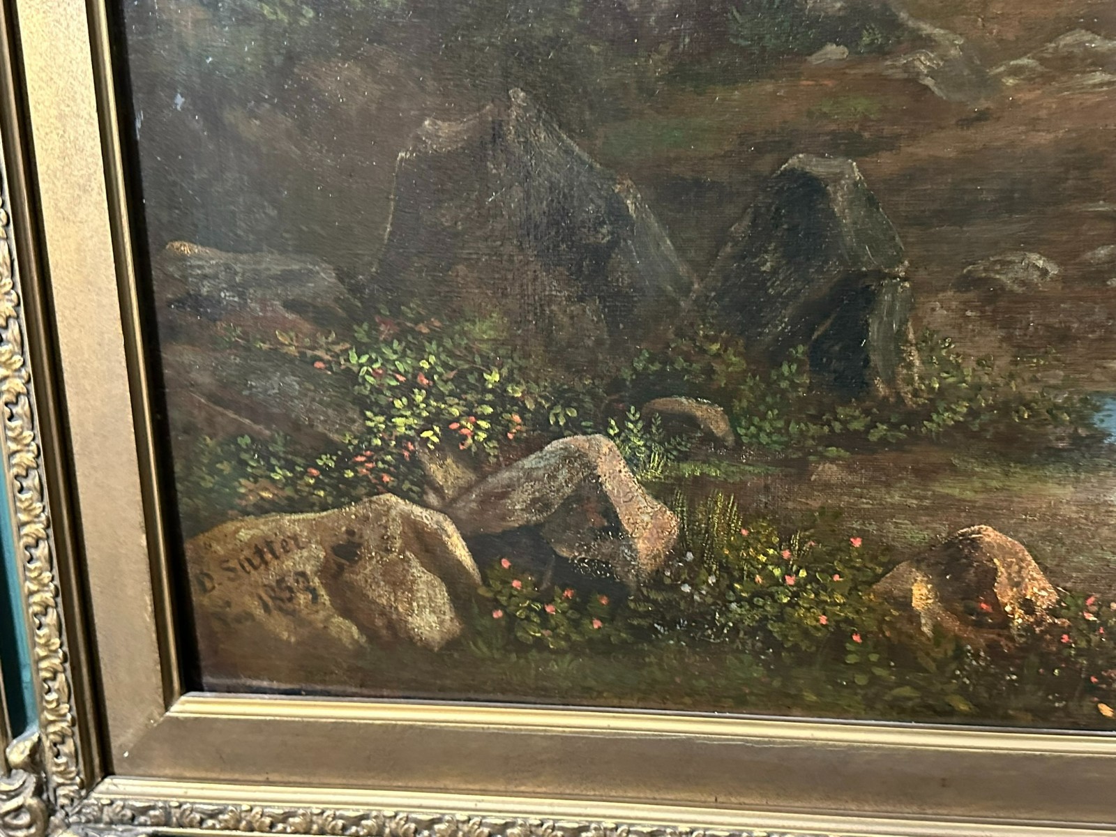 David SUTTER (1811-1880) ANTIKES ÖLGEMÄLDE ROMATISCHE LANDSCHAFT MIT PERSONEN – Bild 13