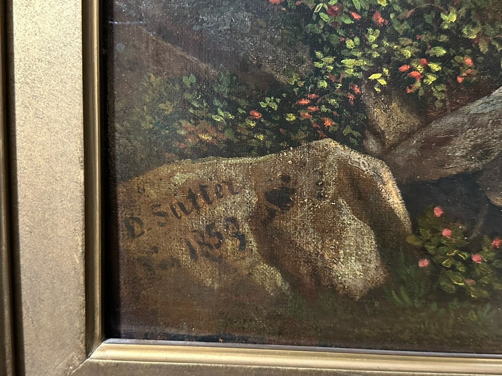 David SUTTER (1811-1880) ANTIKES ÖLGEMÄLDE ROMATISCHE LANDSCHAFT MIT PERSONEN – Bild 4