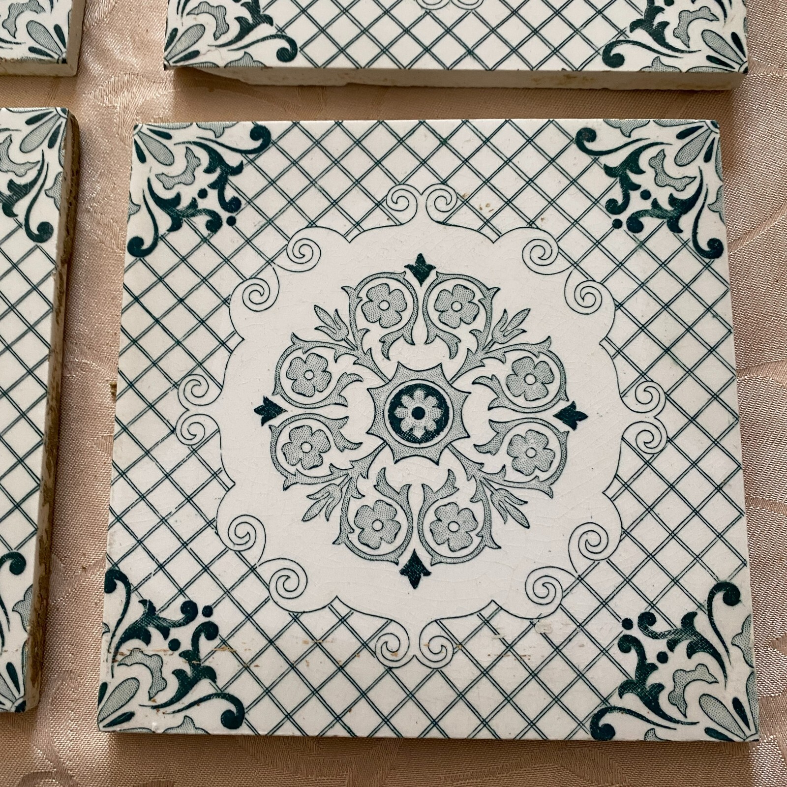 ANTIKE JUGENDSTIL FLIESEN 9 STÜCK SET KACHELN UM 1910 15x15cm AUS KERAMIK – Bild 14