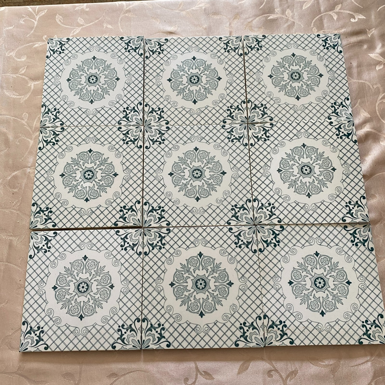 ANTIKE JUGENDSTIL FLIESEN 9 STÜCK SET KACHELN UM 1910 15x15cm AUS KERAMIK – Bild 3