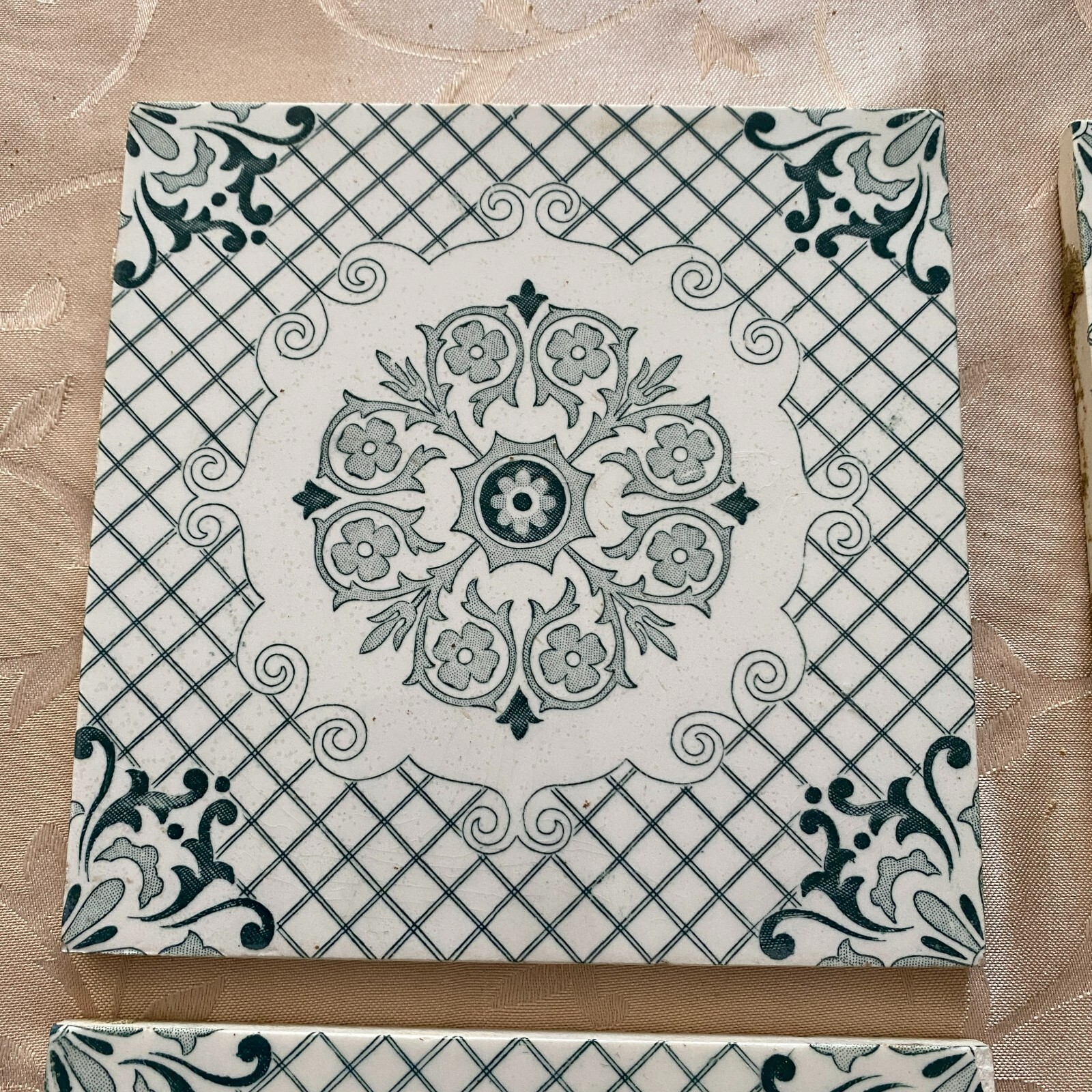 ANTIKE JUGENDSTIL FLIESEN 9 STÜCK SET KACHELN UM 1910 15x15cm AUS KERAMIK – Bild 4