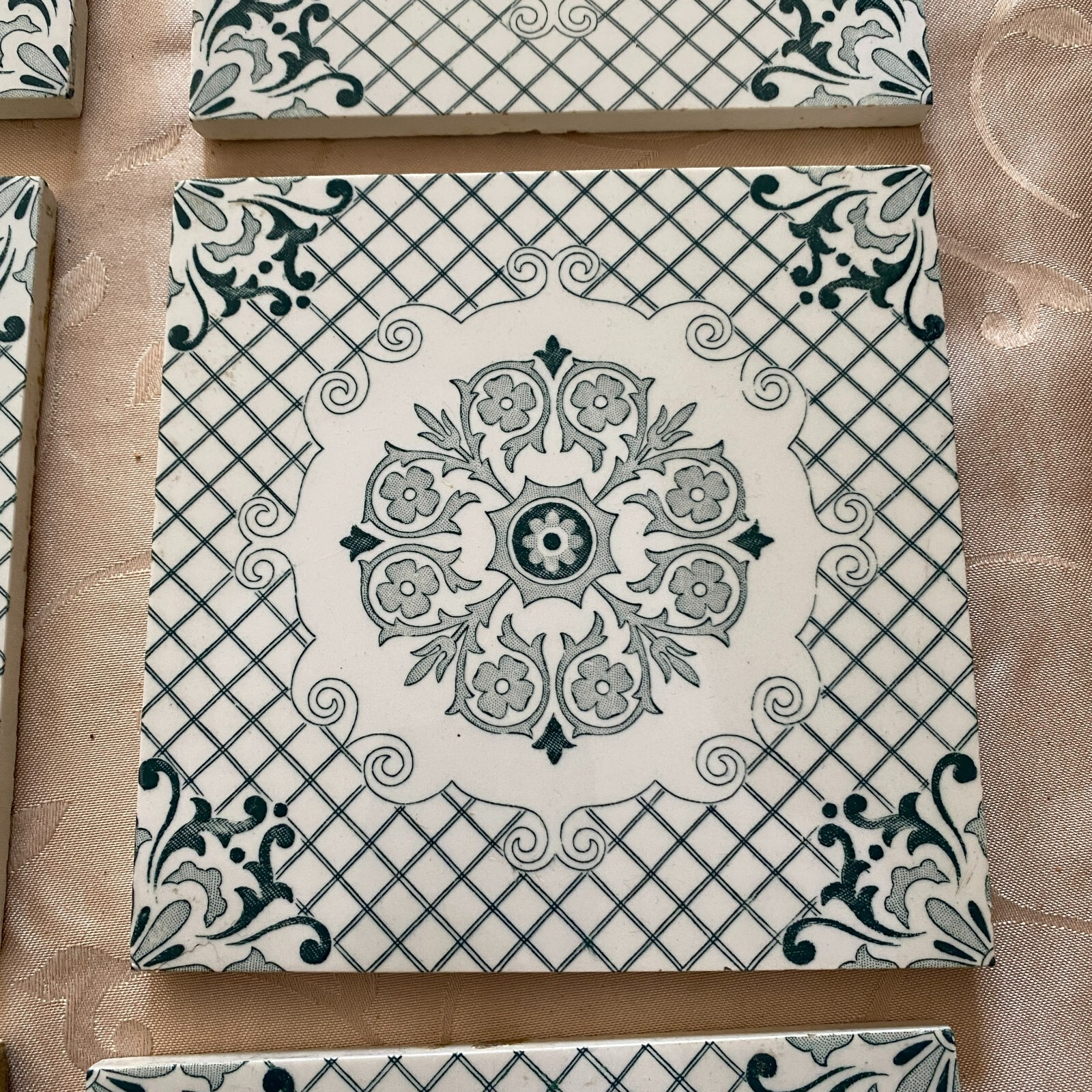 ANTIKE JUGENDSTIL FLIESEN 9 STÜCK SET KACHELN UM 1910 15x15cm AUS KERAMIK – Bild 7