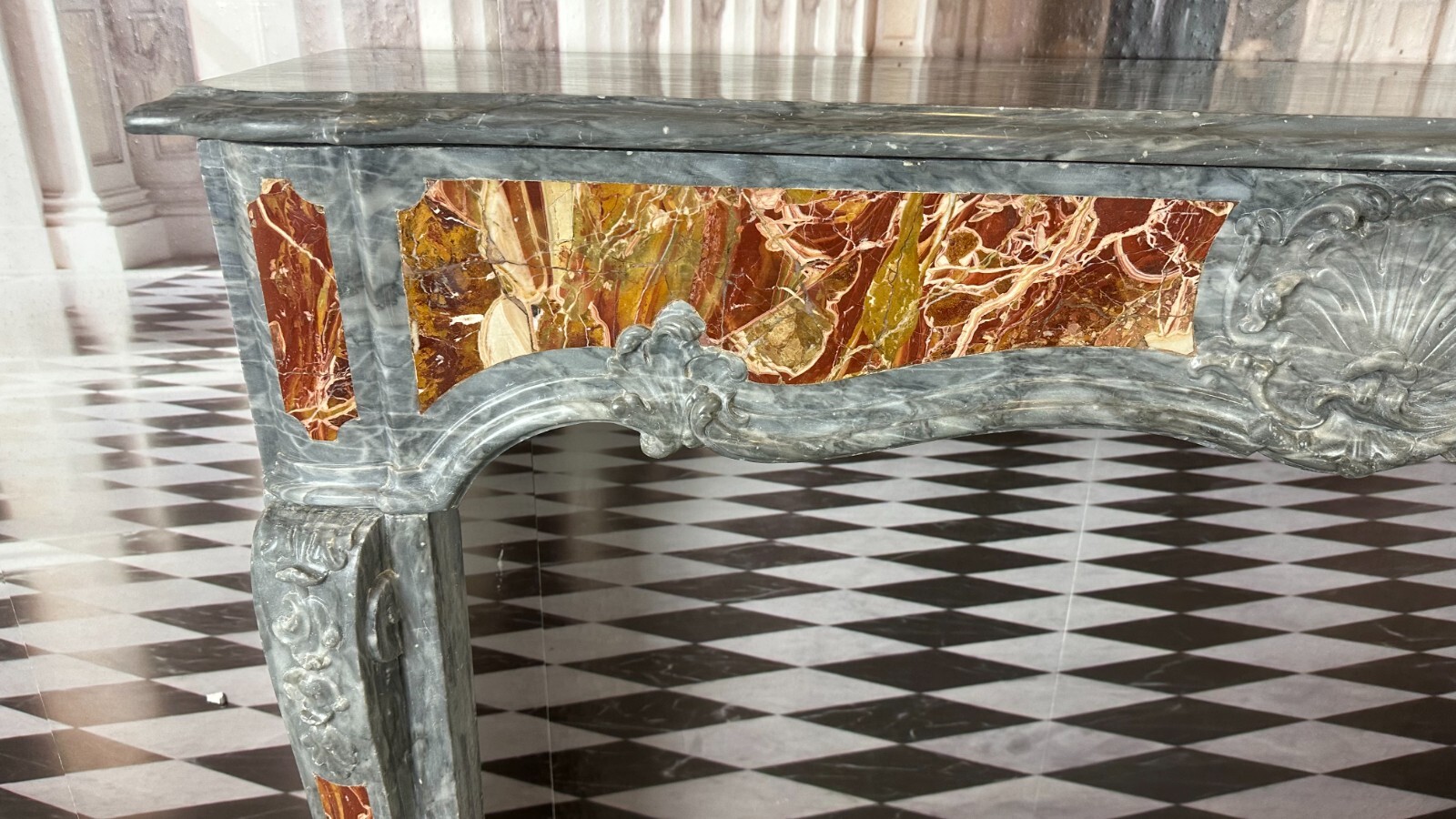 ANTIKE KAMINUMRANDUNG MARMOR KAMIN UM 1700 BAROCK KAMIN INTARSIEN – Bild 7