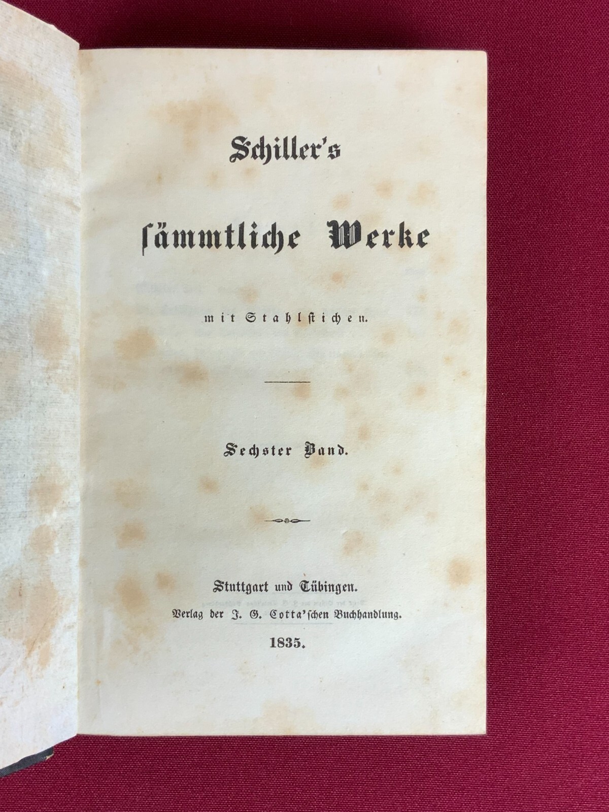5x ANTIKES BUCH SCHILLER `S SÄMTLICHE WERKE AUS 1835 UND 1836 DIVERSE BÄNDE – Bild 12