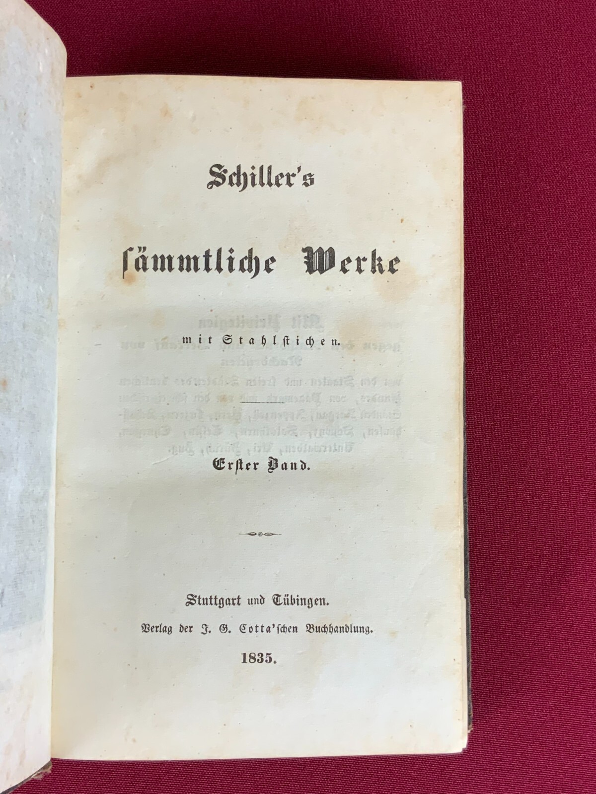 5x ANTIKES BUCH SCHILLER `S SÄMTLICHE WERKE AUS 1835 UND 1836 DIVERSE BÄNDE – Bild 9