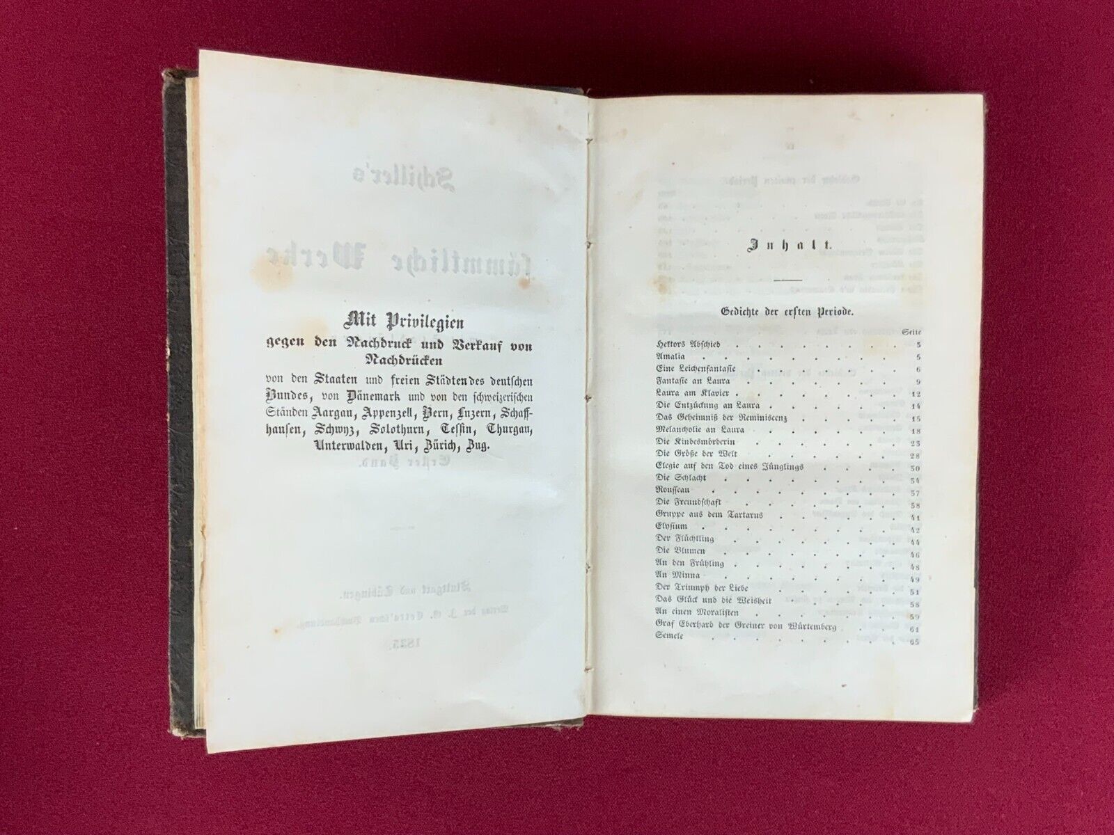 5x ANTIKES BUCH SCHILLER `S SÄMTLICHE WERKE AUS 1835 UND 1836 DIVERSE BÄNDE – Bild 10