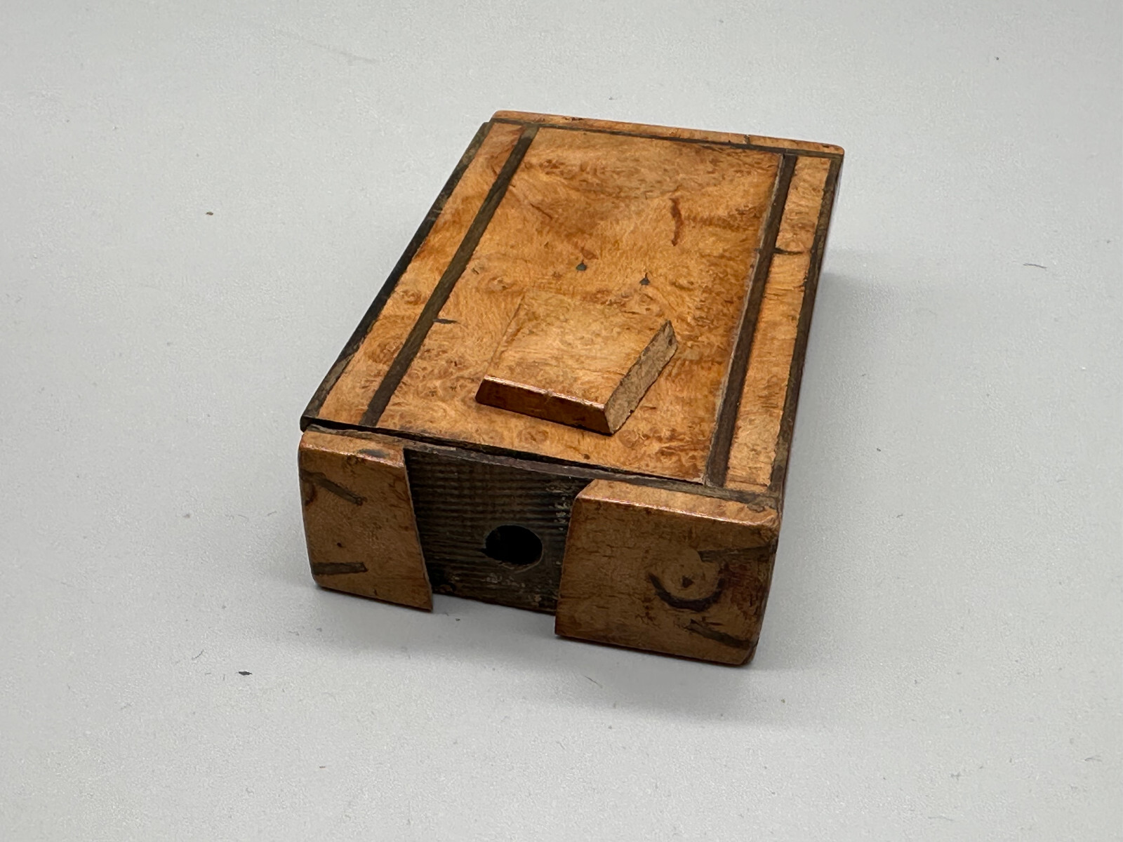 SEHR SELTENE BIEDERMEIER SCHATULLE ODER FALLE GRILLENFALLE 19 TES JH OLIVENHOLZ – Bild 7