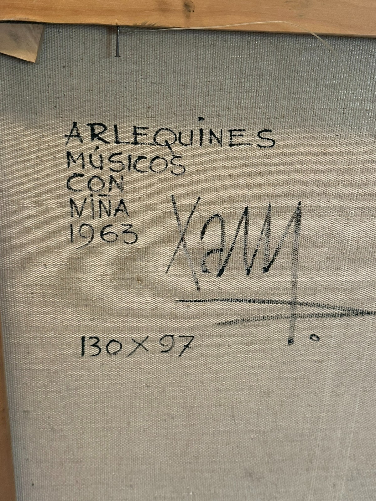 XAM Pedro QUETGLAS FERRER (1915-2001) ÖLGEMÄLDE 130x97cm ARLEQUINES MUSICOS – Bild 11